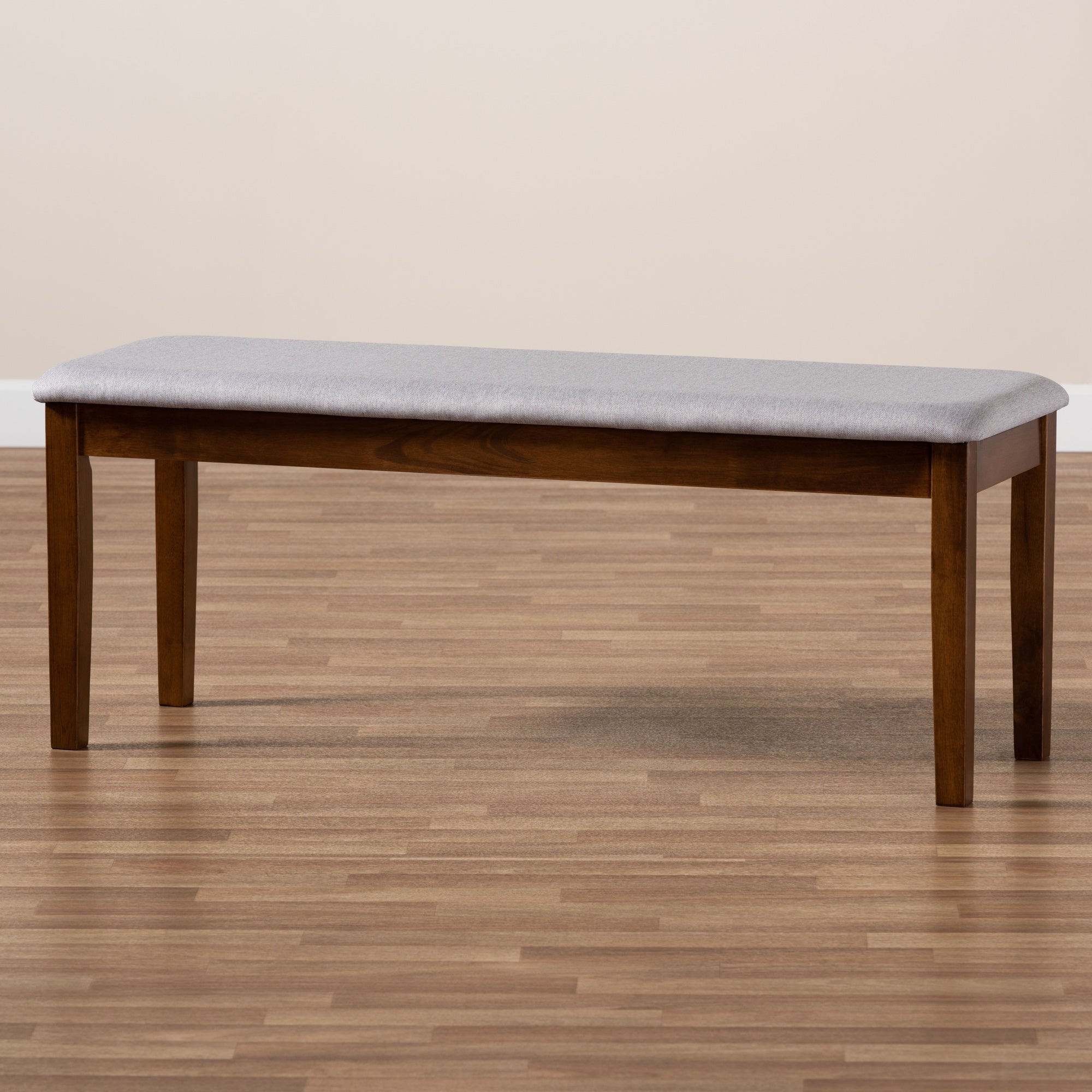 Baxton Studio Teresa Modern and Contemporary Transitional Grey Fabric Upholstered and Walnut Brown Finished Wood Dining Bench