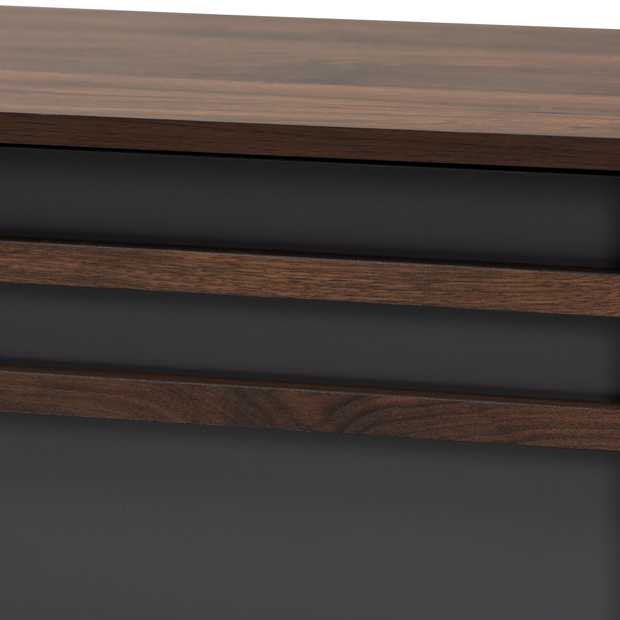 Baxton Studio Naoki Modern and Contemporary Two-Tone Grey and Walnut Finished Wood TV Stand with Drop-Down Compartments