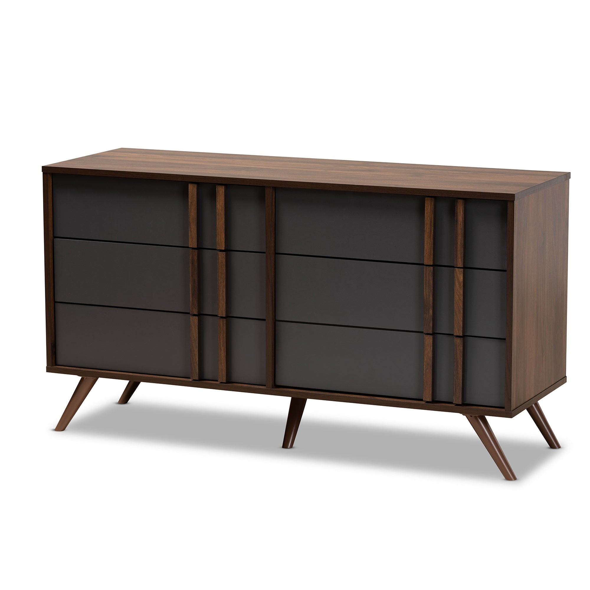 Baxton Studio Naoki Modern and Contemporary Two-Tone Grey and Walnut Finished Wood 6-Drawer Bedroom Dresser