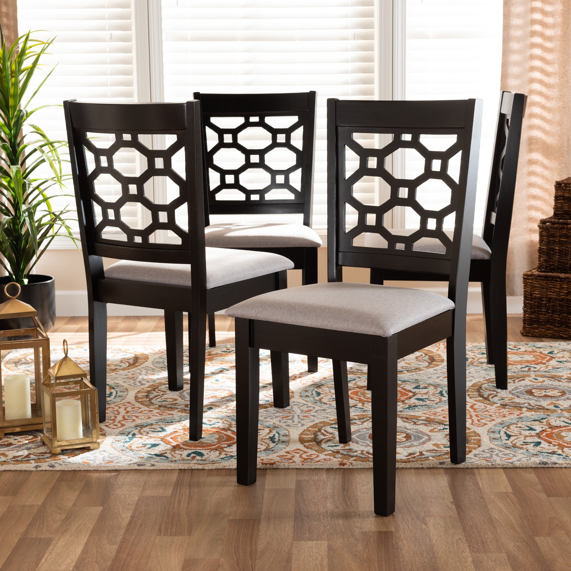 Baxton Studio Peter Modern and Contemporary Grey Fabric Upholstered and Dark Brown Finished Wood 4-Piece Dining Chair Set