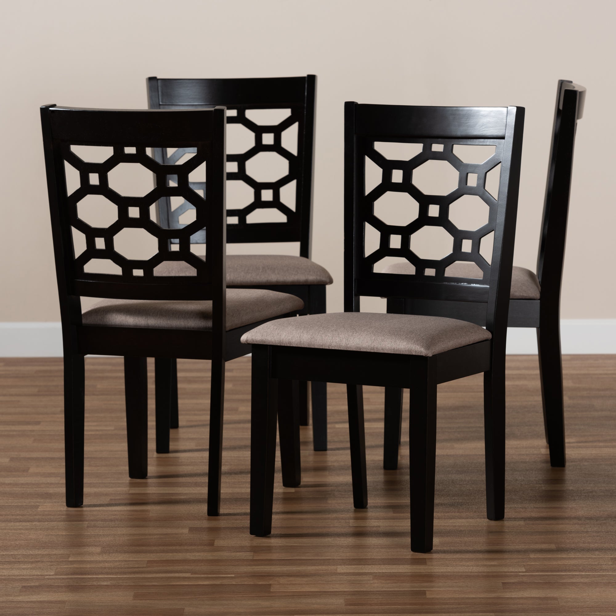Baxton Studio Peter Modern and Contemporary Sand Fabric Upholstered and Dark Brown Finished Wood 4-Piece Dining Chair Set