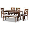 Baxton Studio Gabriel Modern and Contemporary Grey Fabric Upholstered and Walnut Brown Finished Wood 6-Piece Dining Set