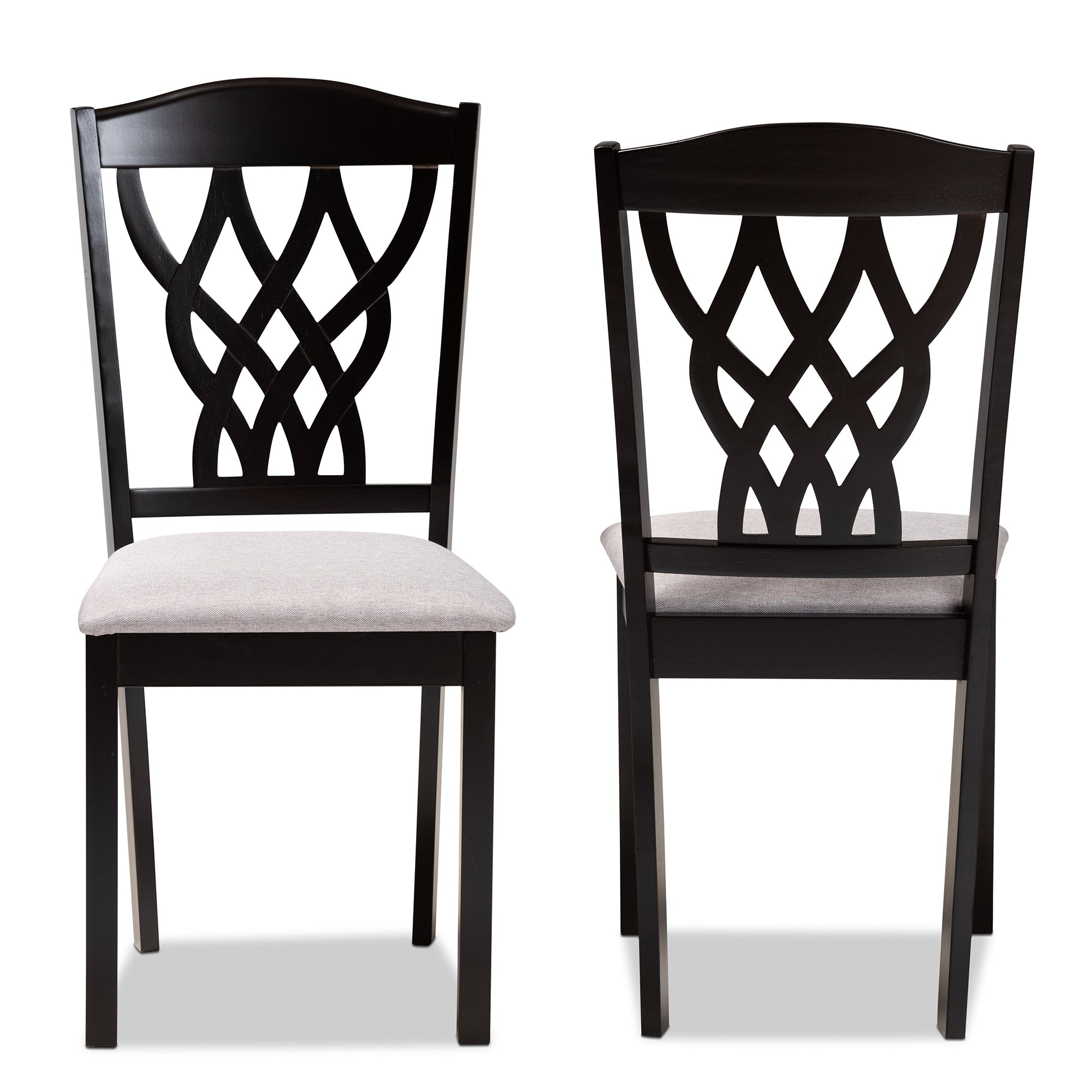 Baxton Studio Delilah Modern and Contemporary Grey Fabric Upholstered and Dark Brown Finished Wood 2-Piece Dining Chair Set
