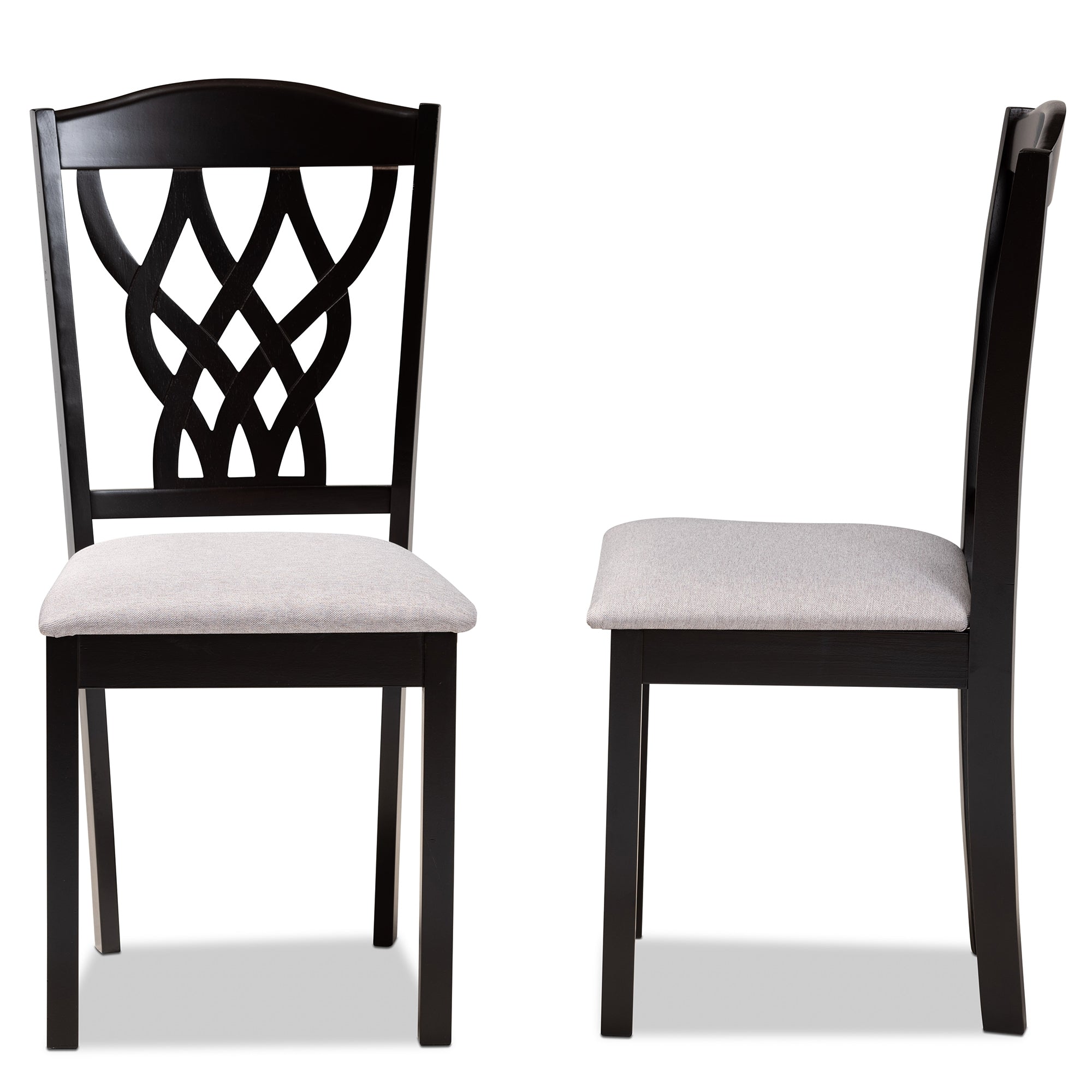 Baxton Studio Delilah Modern and Contemporary Grey Fabric Upholstered and Dark Brown Finished Wood 2-Piece Dining Chair Set