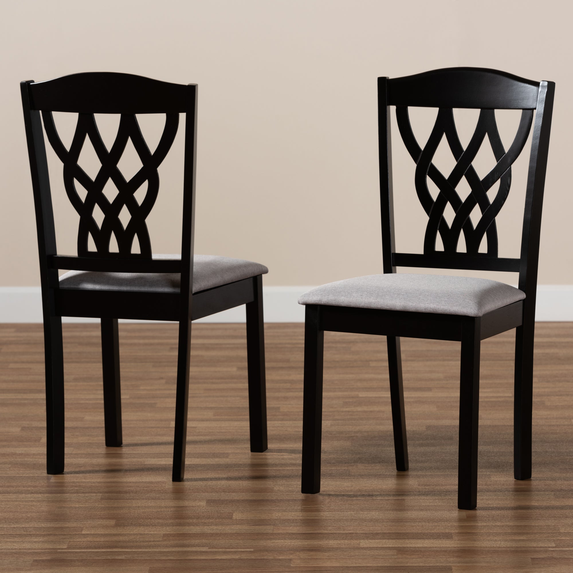 Baxton Studio Delilah Modern and Contemporary Grey Fabric Upholstered and Dark Brown Finished Wood 2-Piece Dining Chair Set