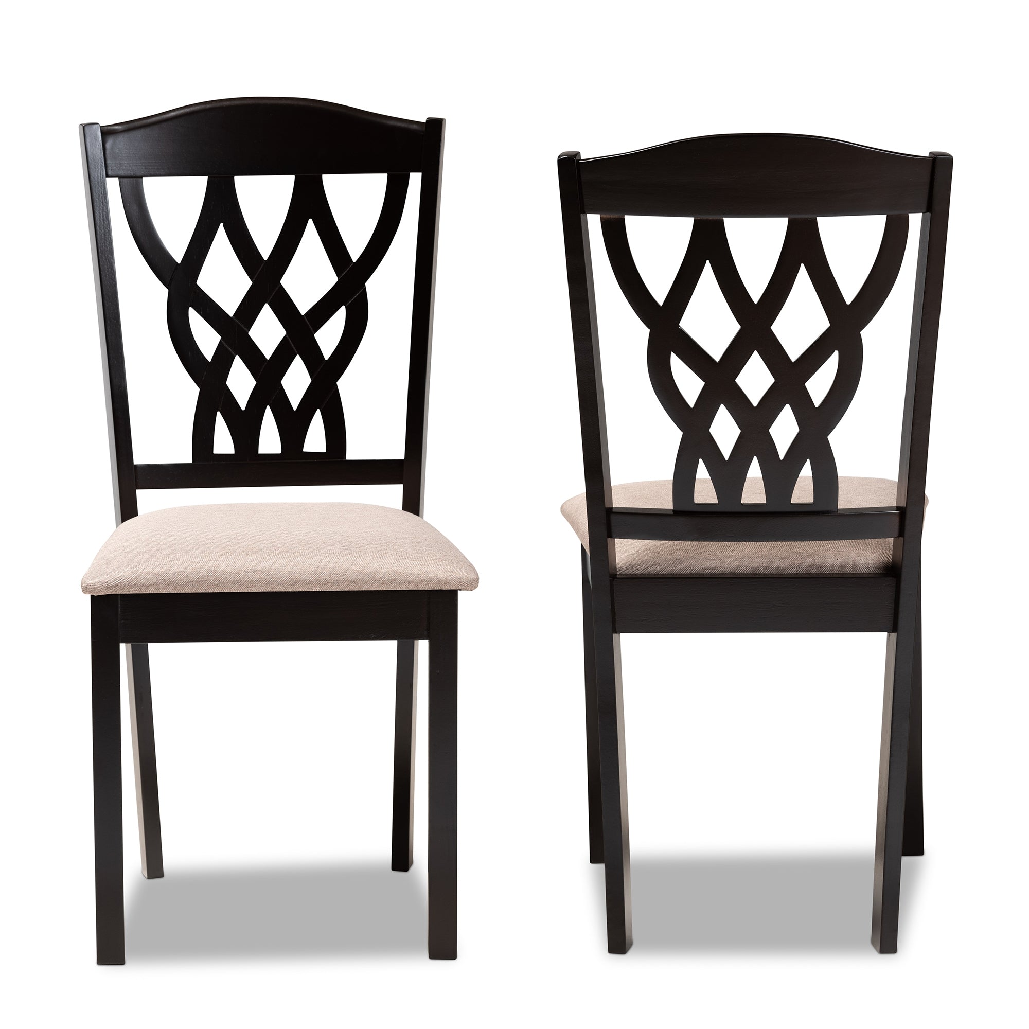 Baxton Studio Delilah Modern and Contemporary Sand Fabric Upholstered and Dark Brown Finished Wood 2-Piece Dining Chair Set