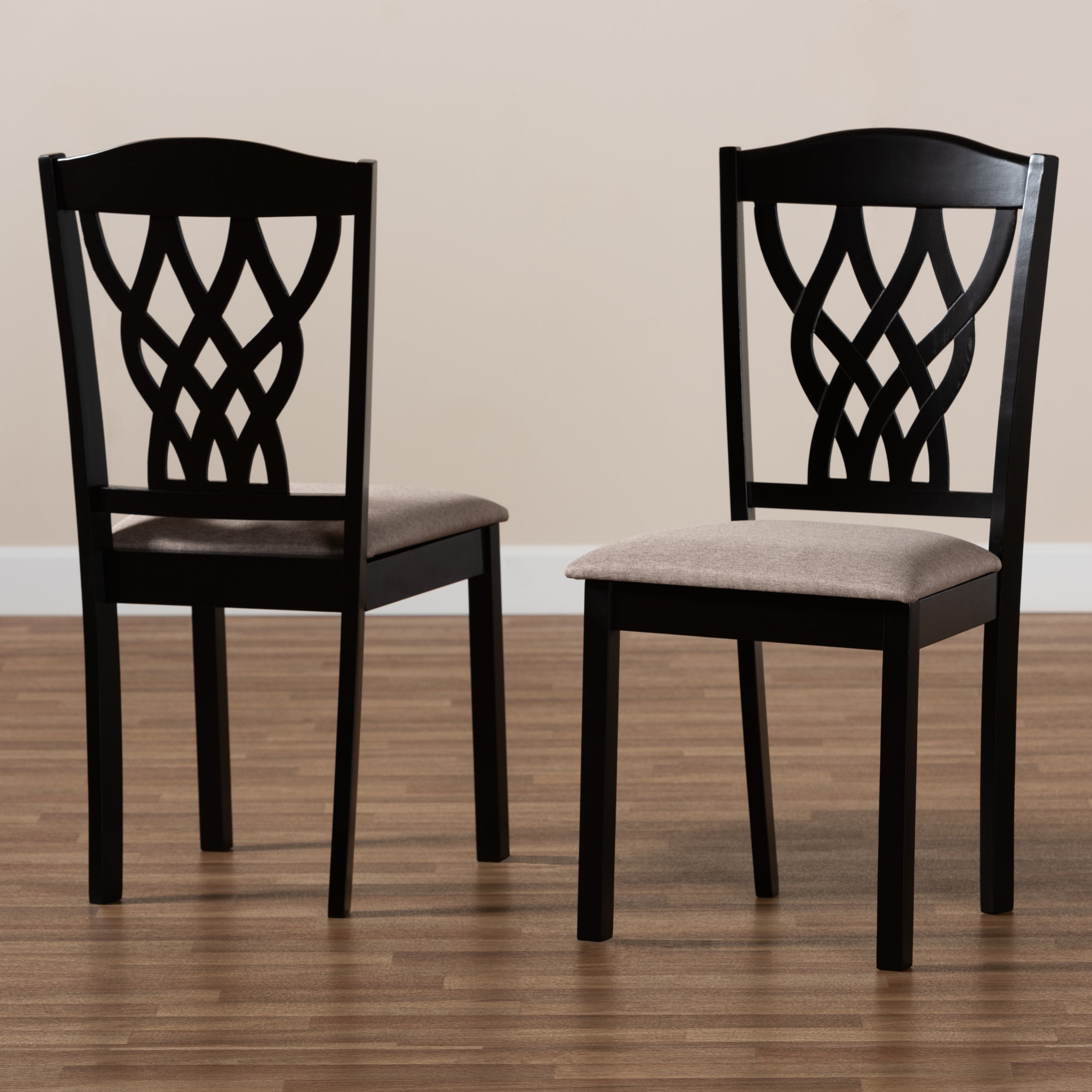 Baxton Studio Delilah Modern and Contemporary Sand Fabric Upholstered and Dark Brown Finished Wood 2-Piece Dining Chair Set