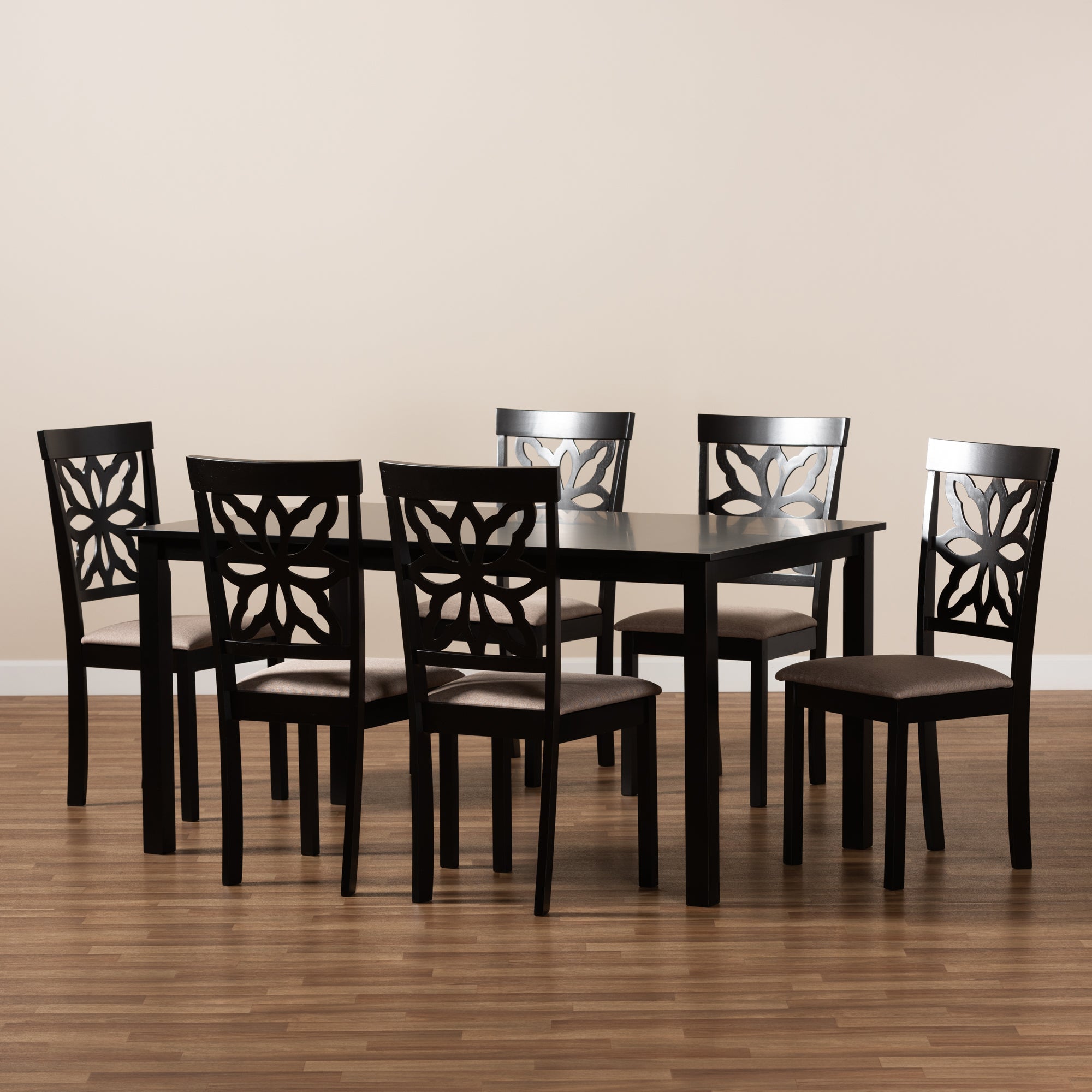 Baxton Studio Dallas Modern and Contemporary Sand Fabric Upholstered and Dark Brown Finished Wood 7-Piece Dining Set