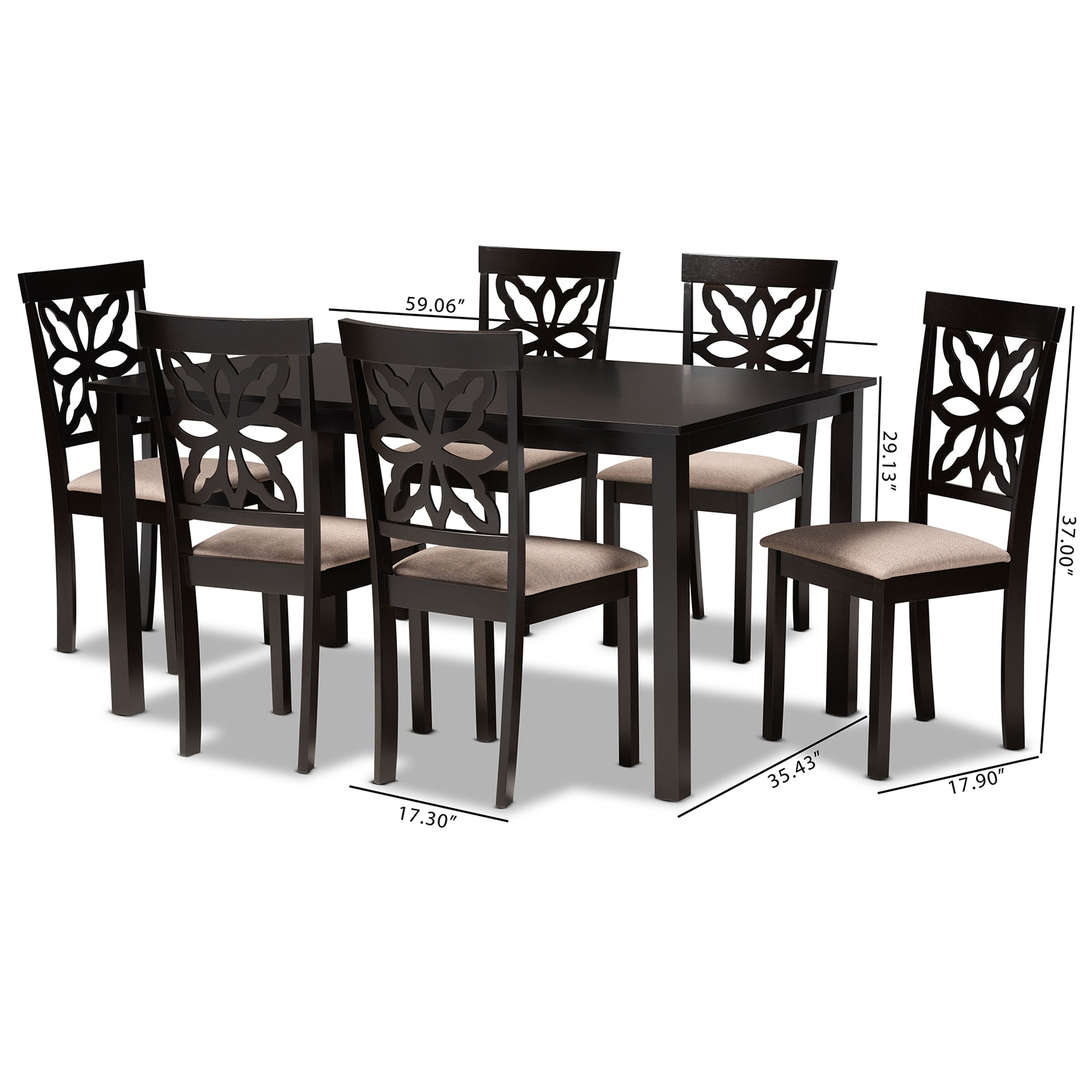 Baxton Studio Dallas Modern and Contemporary Sand Fabric Upholstered and Dark Brown Finished Wood 7-Piece Dining Set