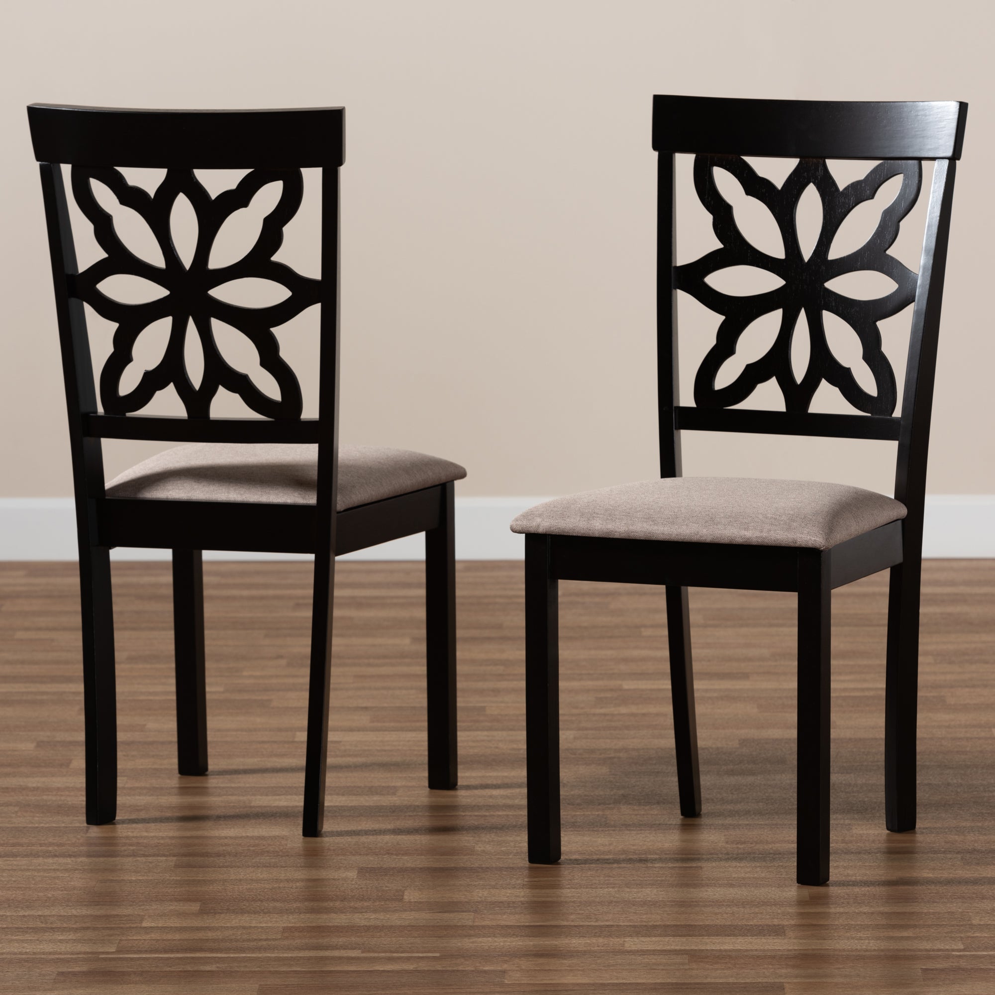 Baxton Studio Samwell Modern and Contemporary Sand Fabric Upholstered and Dark Brown Finished Wood 2-Piece Dining Chair Set