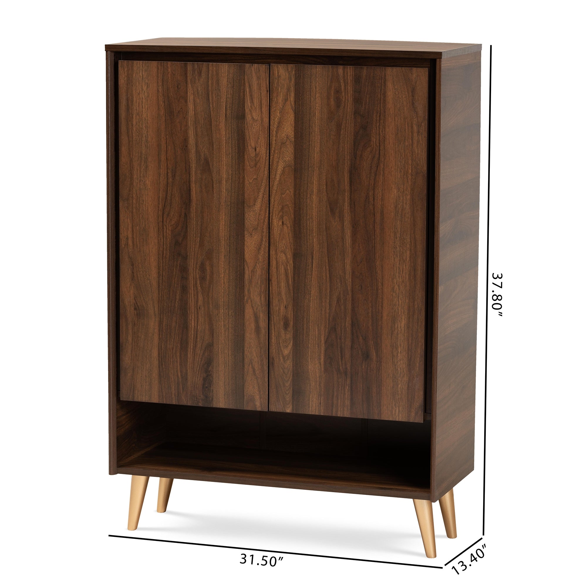 Baxton Studio Landen Mid-Century Modern Walnut Brown and Gold Finished Wood 2-Door Entryway Shoe storage Cabinet