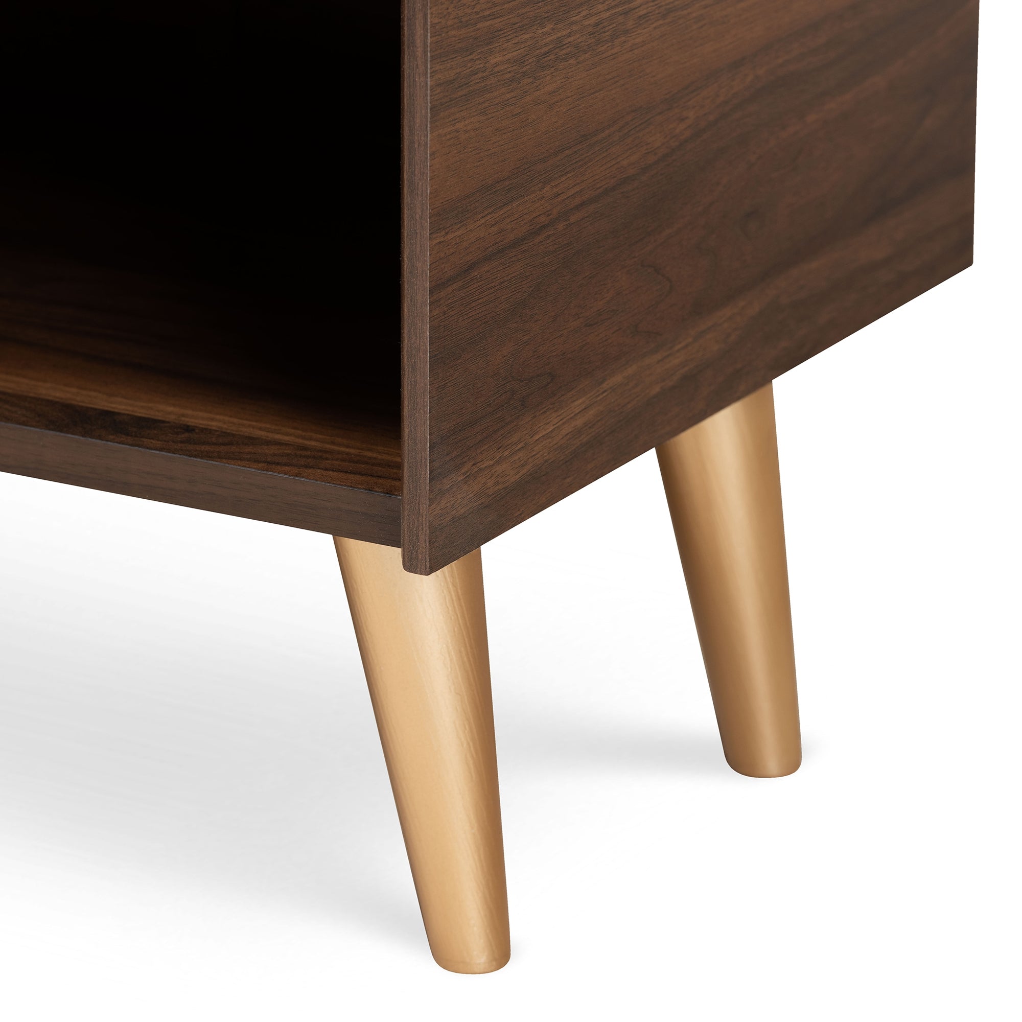 Baxton Studio Landen Mid-Century Modern Walnut Brown and Gold Finished Wood 2-Door Entryway Shoe storage Cabinet