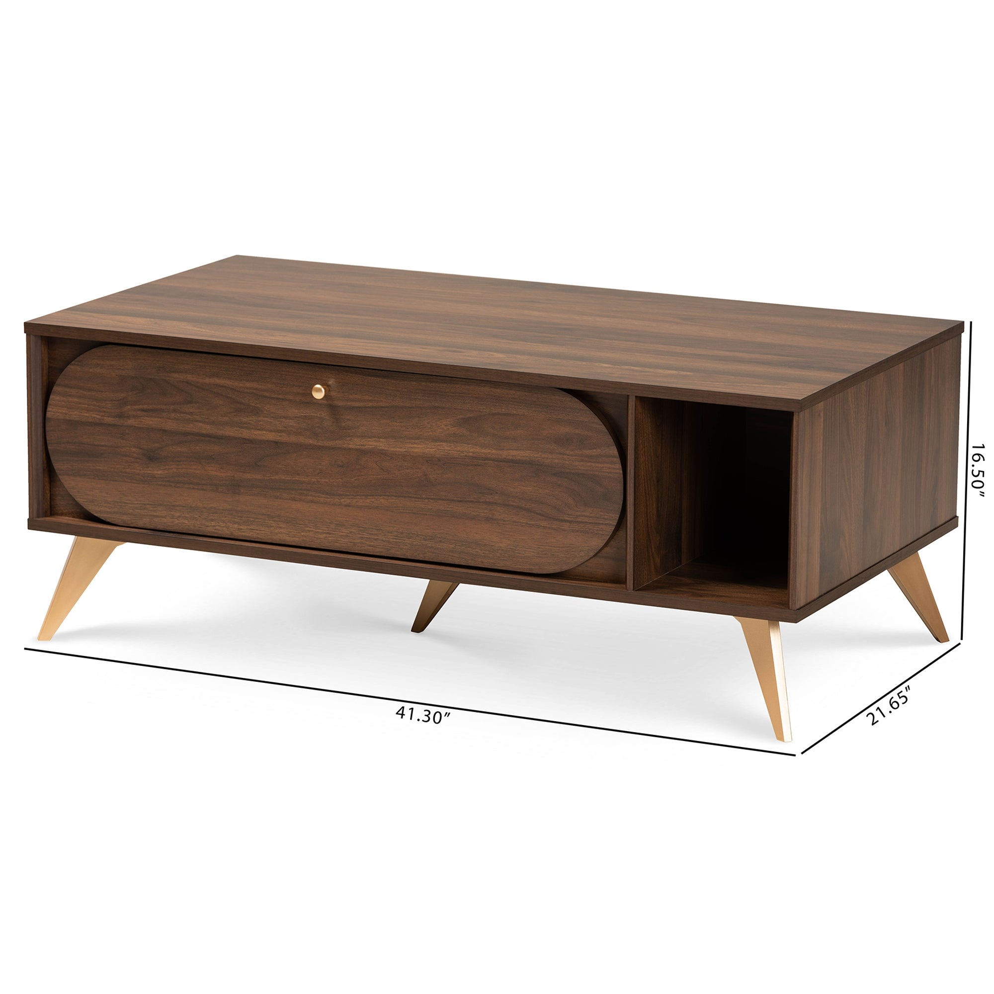 Baxton Studio Edel Mid-Century Modern Walnut Brown and Gold Finished Wood Coffee Table