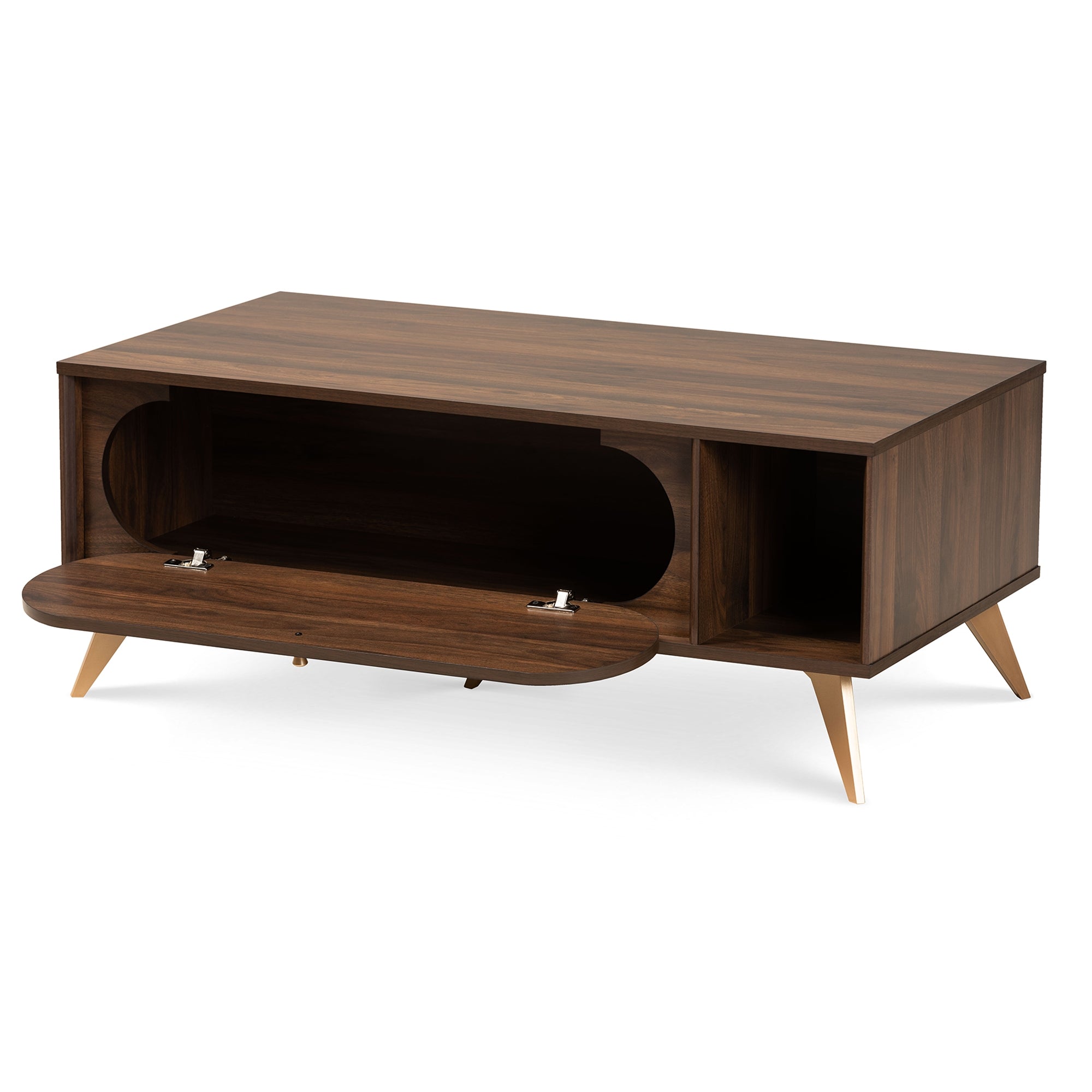 Baxton Studio Edel Mid-Century Modern Walnut Brown and Gold Finished Wood Coffee Table