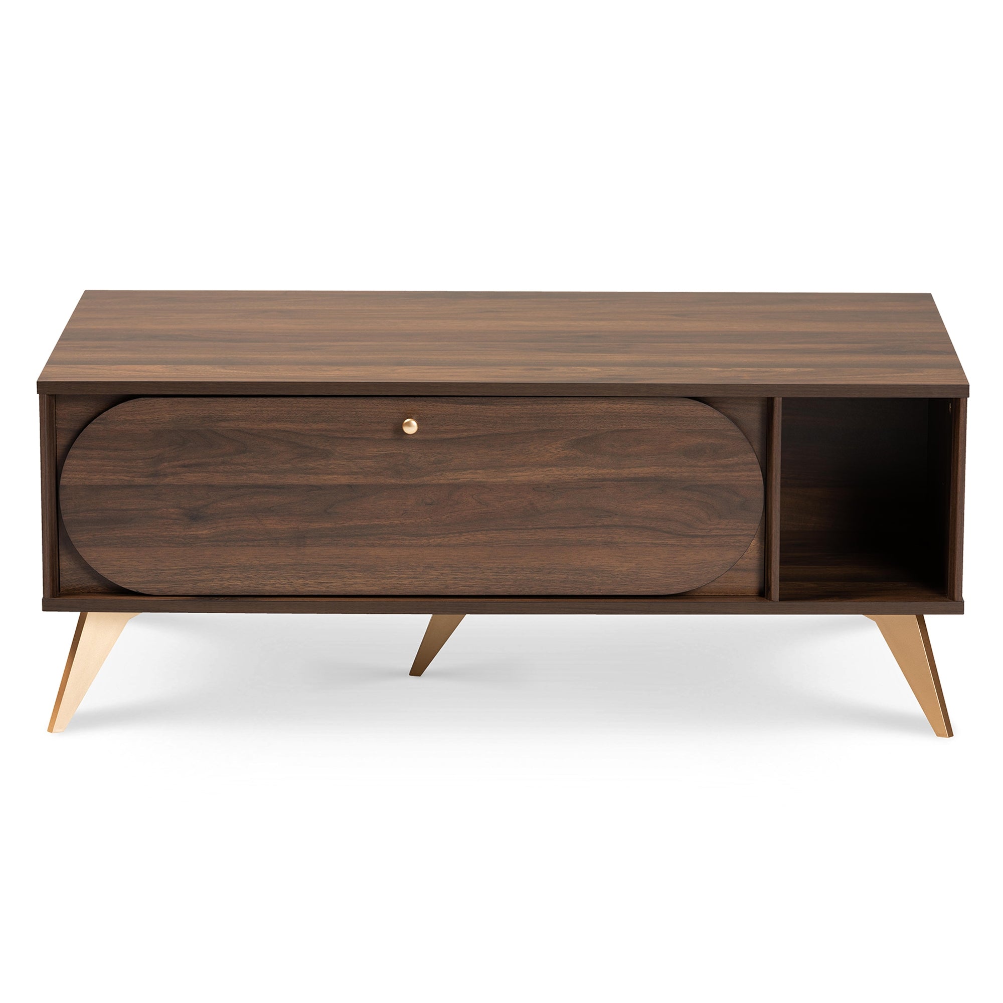 Baxton Studio Edel Mid-Century Modern Walnut Brown and Gold Finished Wood Coffee Table