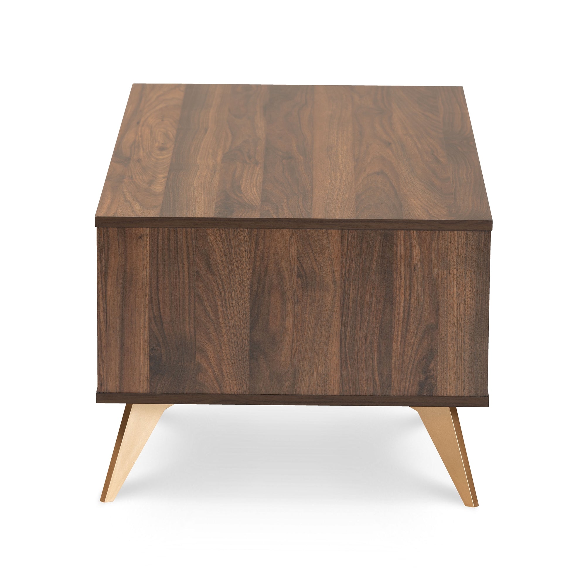 Baxton Studio Edel Mid-Century Modern Walnut Brown and Gold Finished Wood Coffee Table
