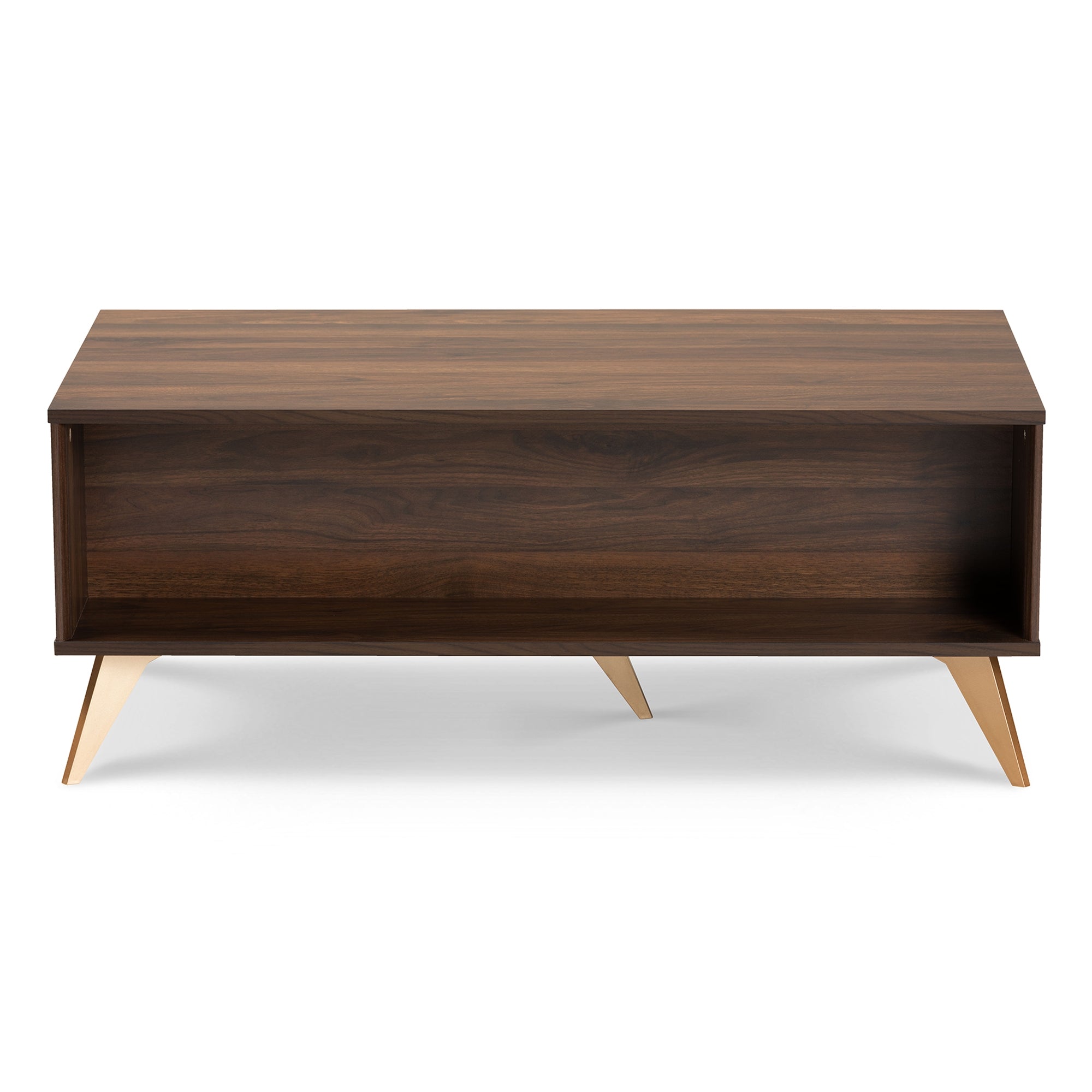 Baxton Studio Edel Mid-Century Modern Walnut Brown and Gold Finished Wood Coffee Table