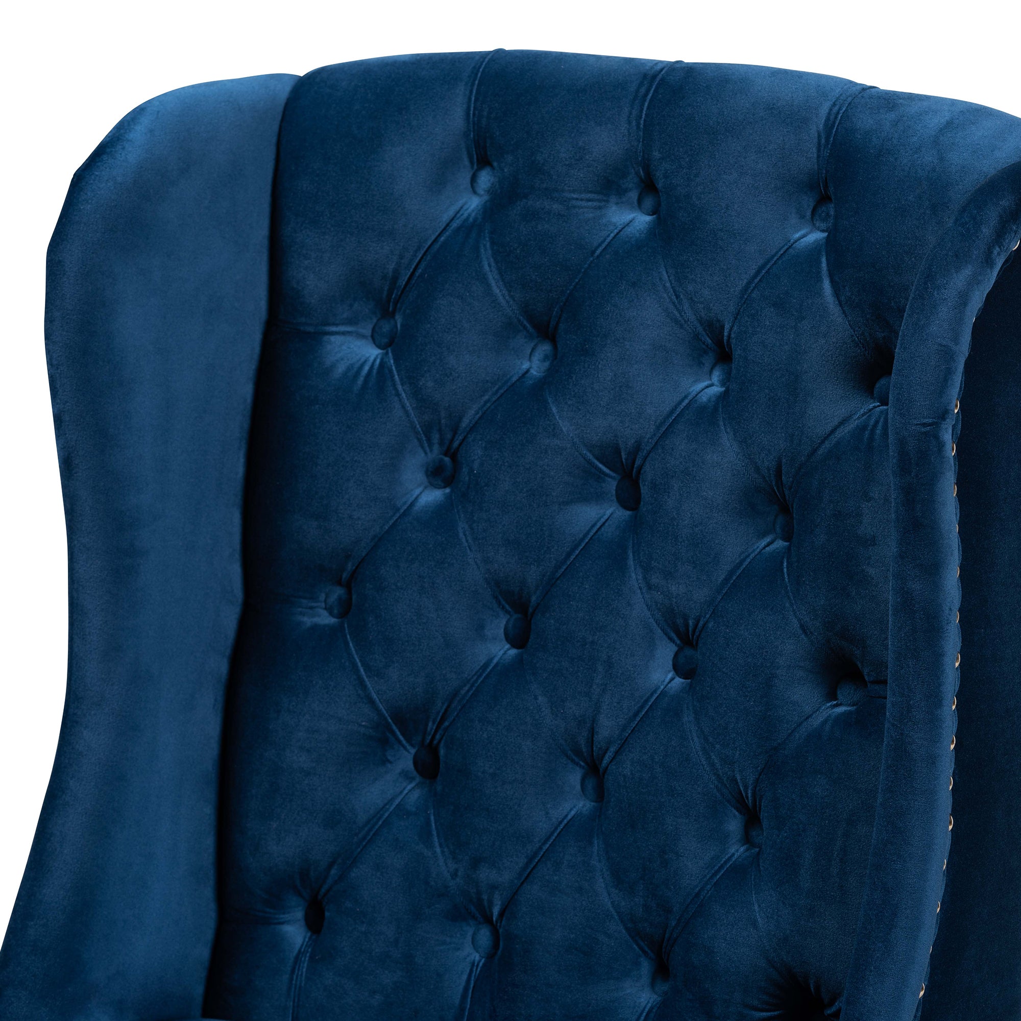 Baxton Studio Lamont Modern Contemporary Transitional Navy Blue Velvet Fabric Upholstered and Dark Brown Finished Wood Wingback Dining Chair