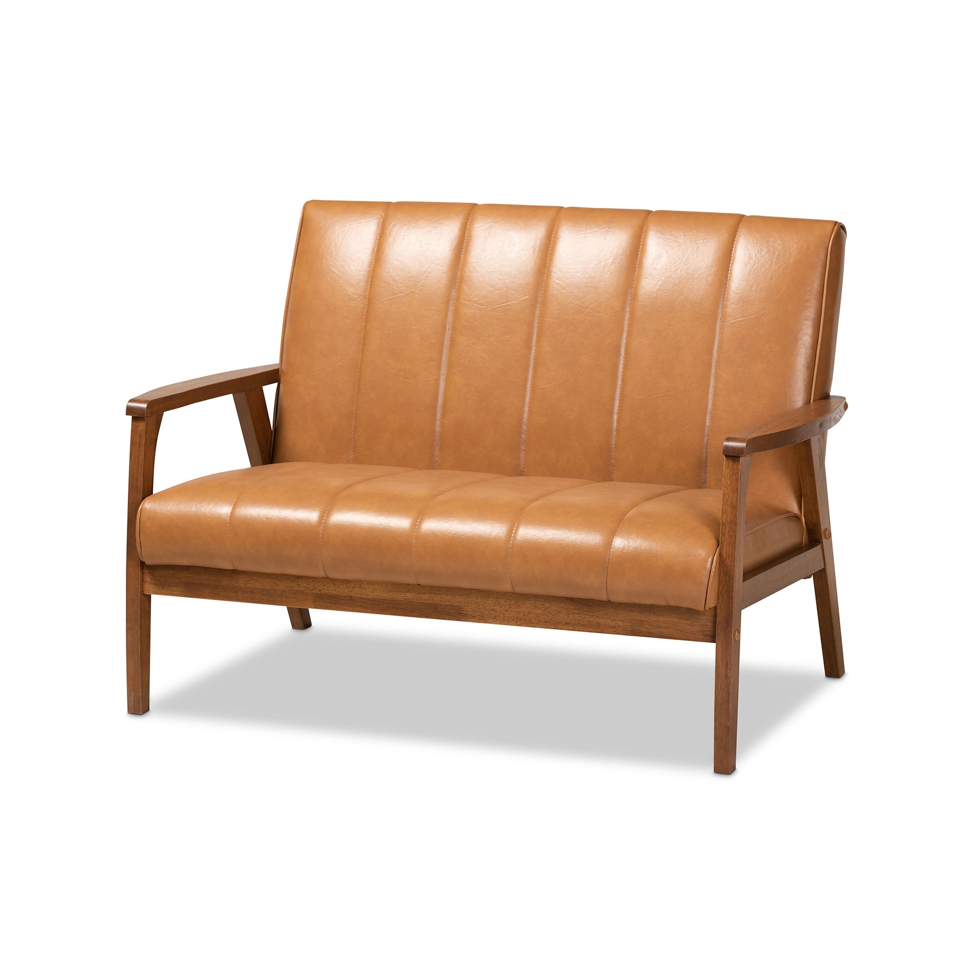 Baxton Studio Nikko Mid-century Modern Tan Faux Leather Upholstered and Walnut Brown finished Wood 3-Piece Living Room Set