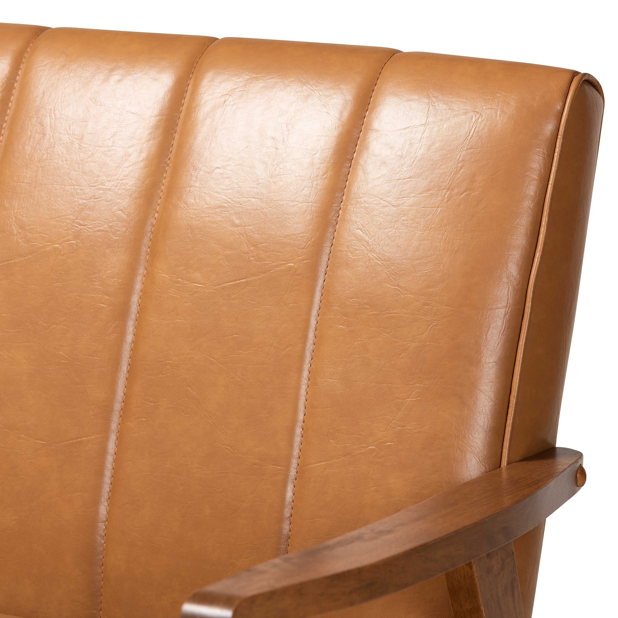 Baxton Studio Nikko Mid-century Modern Tan Faux Leather Upholstered and Walnut Brown finished Wood 3-Piece Living Room Set