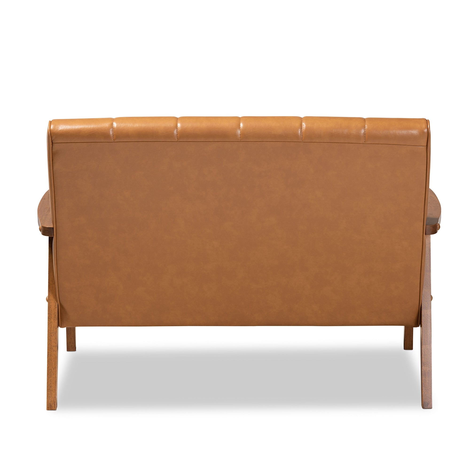 Baxton Studio Nikko Mid-century Modern Tan Faux Leather Upholstered and Walnut Brown finished Wood Loveseat