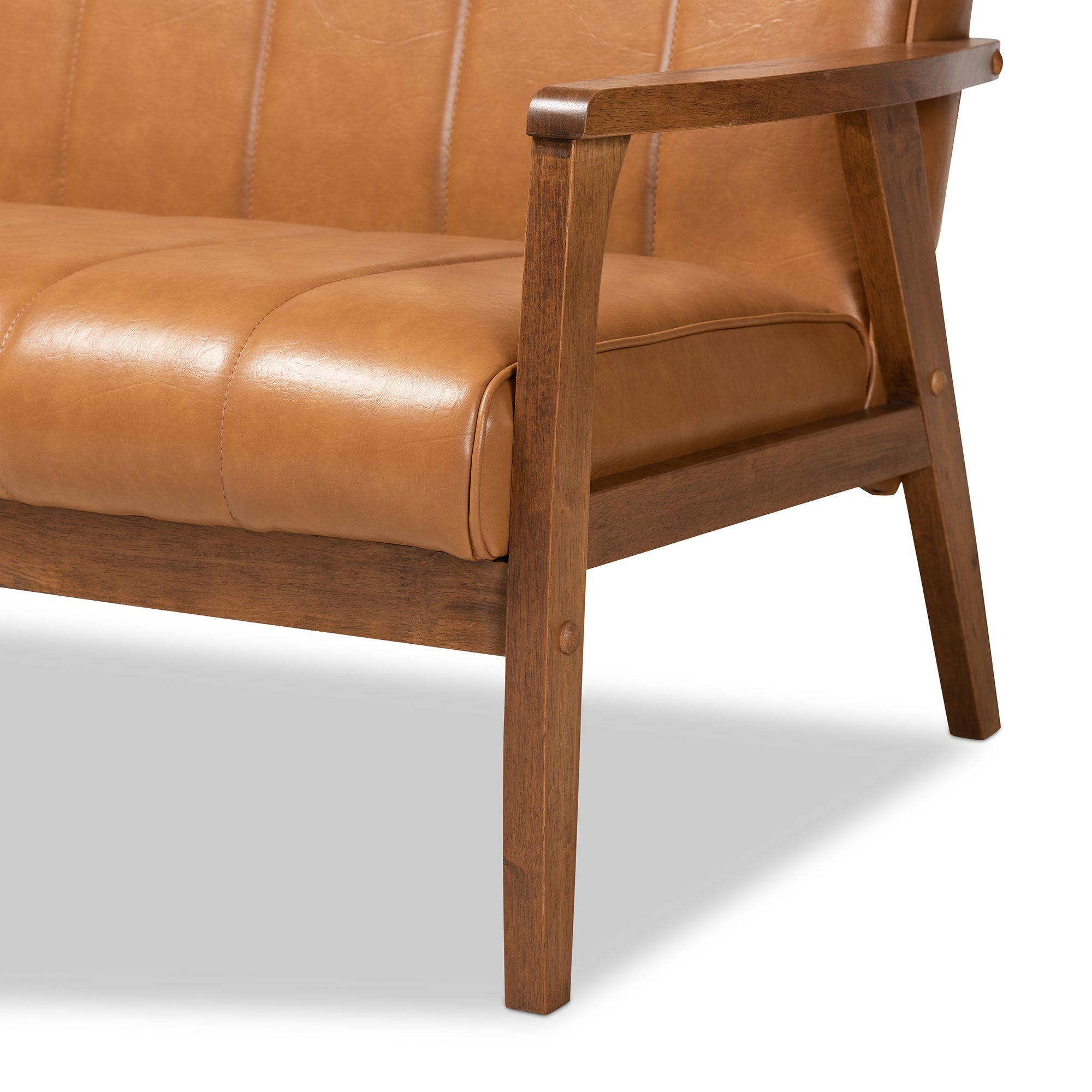 Baxton Studio Nikko Mid-century Modern Tan Faux Leather Upholstered and Walnut Brown finished Wood Sofa