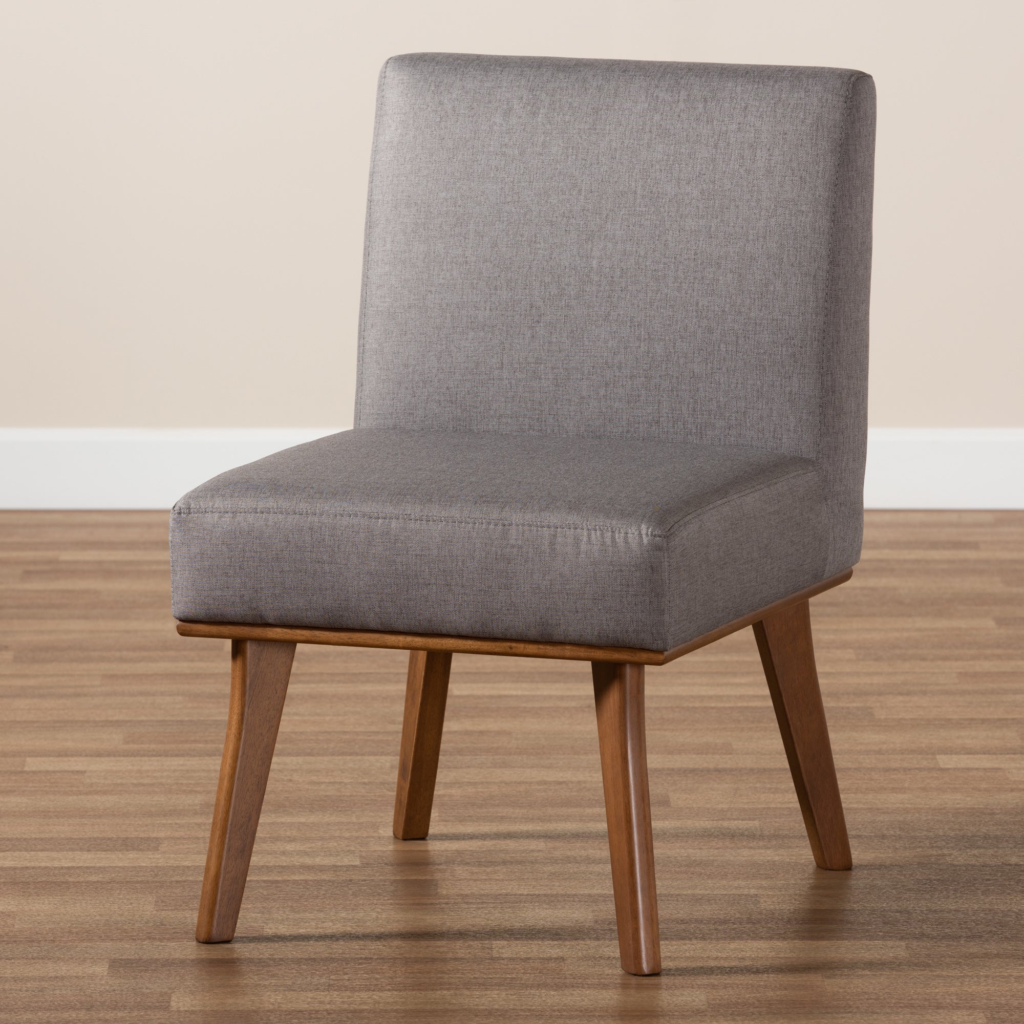 Baxton Studio Odessa Mid-Century Modern Grey Fabric Upholstered and Walnut Brown Finished Wood Dining Chair