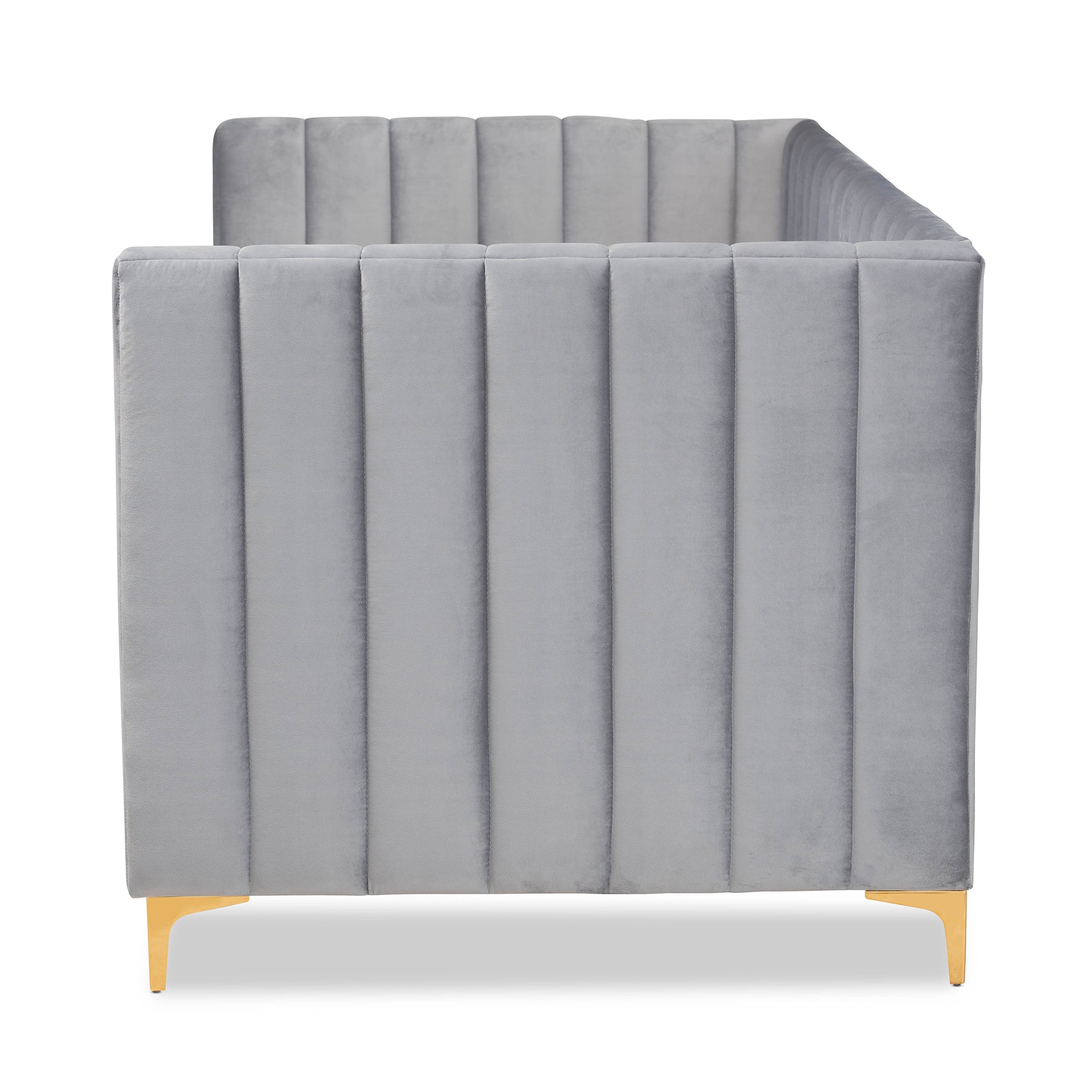 Baxton Studio Oksana Modern Contemporary Glam and Luxe Light Grey Velvet Fabric Upholstered and Gold Finished Twin Size Daybed