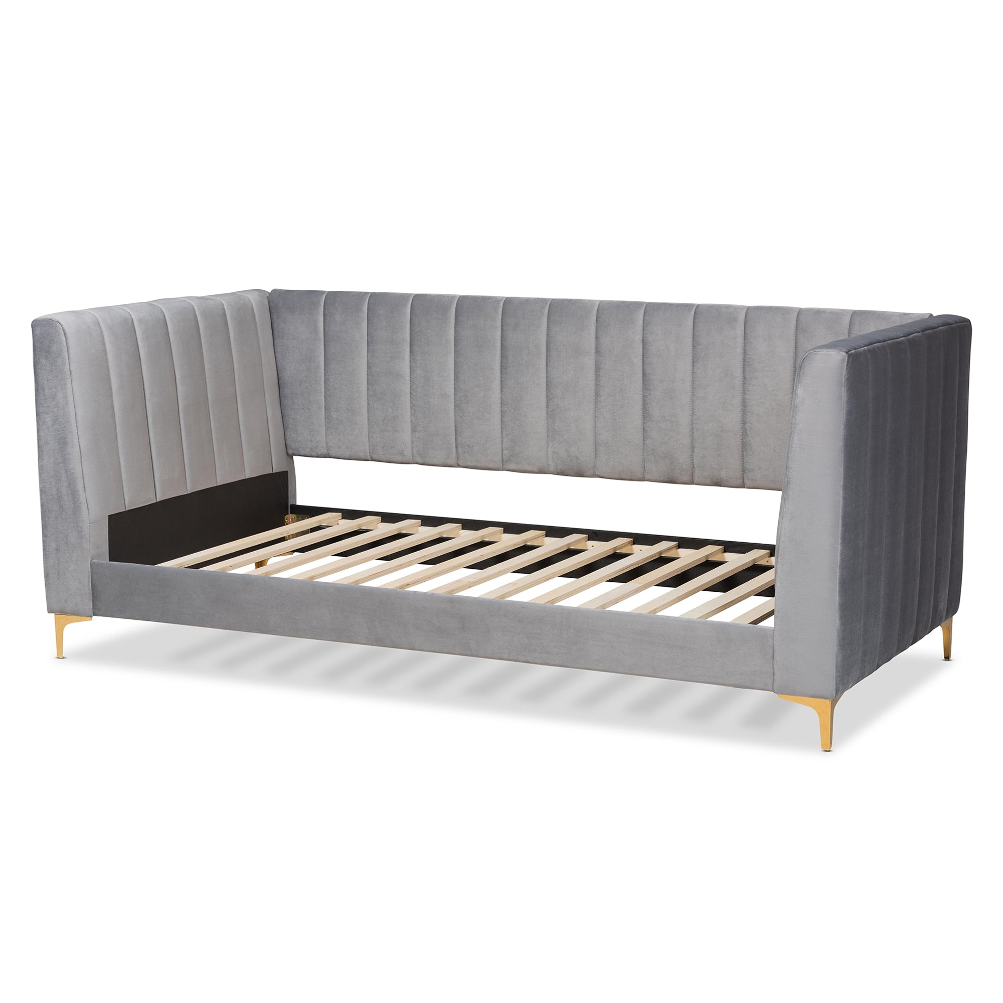 Baxton Studio Oksana Modern Contemporary Glam and Luxe Light Grey Velvet Fabric Upholstered and Gold Finished Twin Size Daybed