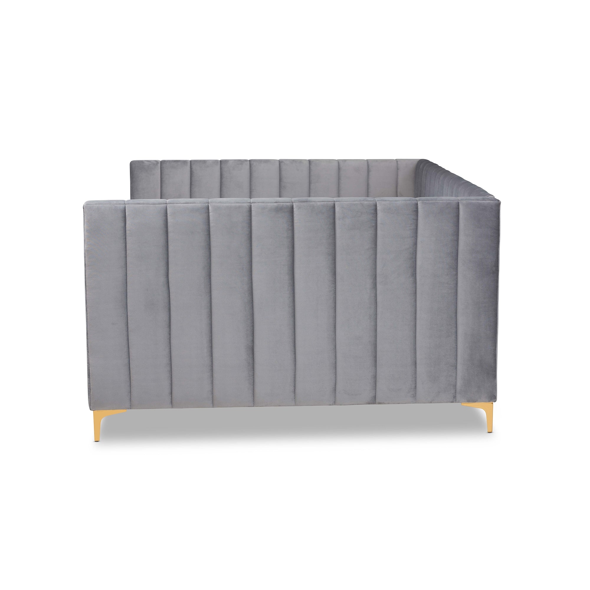 Baxton Studio Oksana Modern Contemporary Glam and Luxe Light Grey Velvet Fabric Upholstered and Gold Finished Full Size Daybed