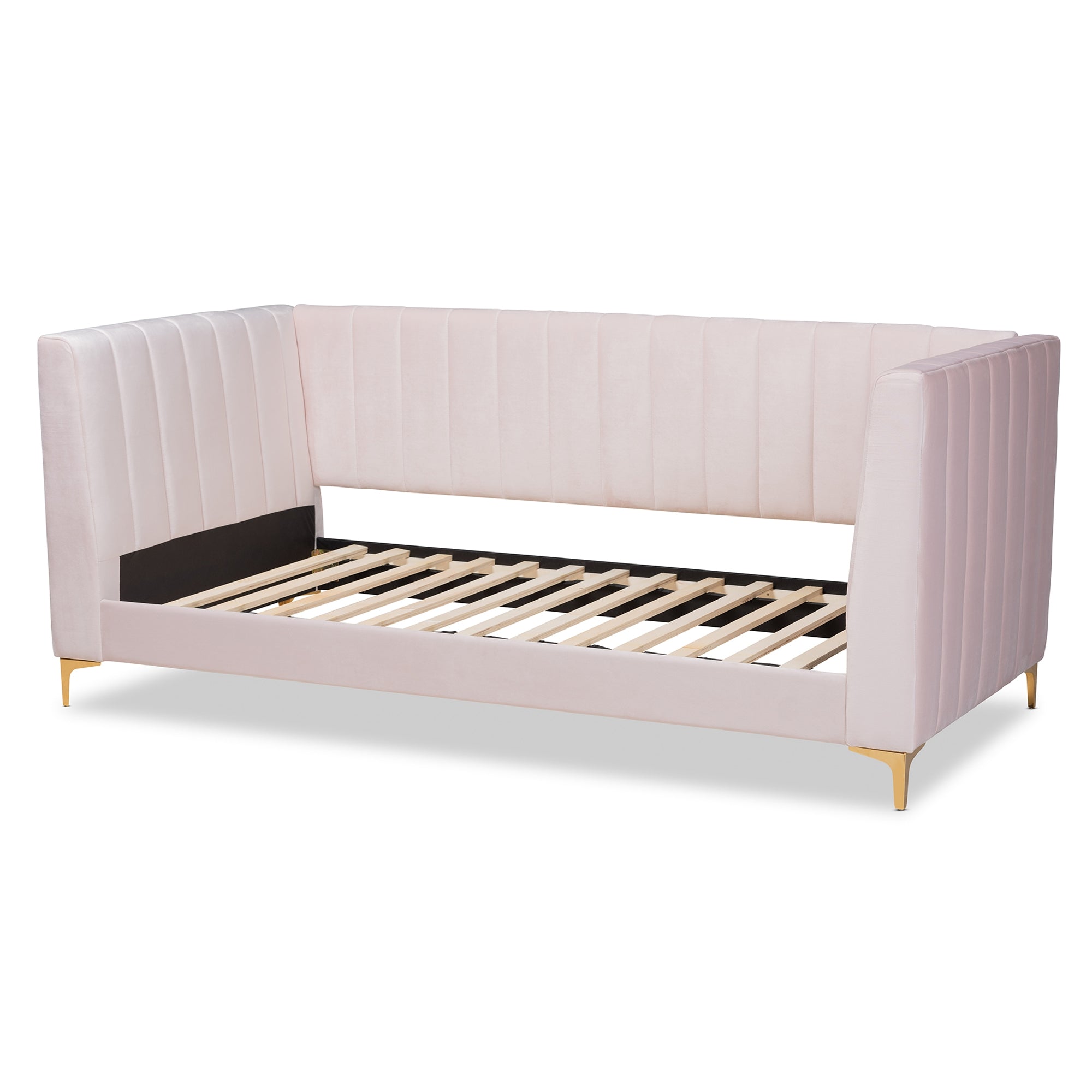 Baxton Studio Oksana Modern Contemporary Glam and Luxe Light Pink Velvet Fabric Upholstered and Gold Finished Twin Size Daybed