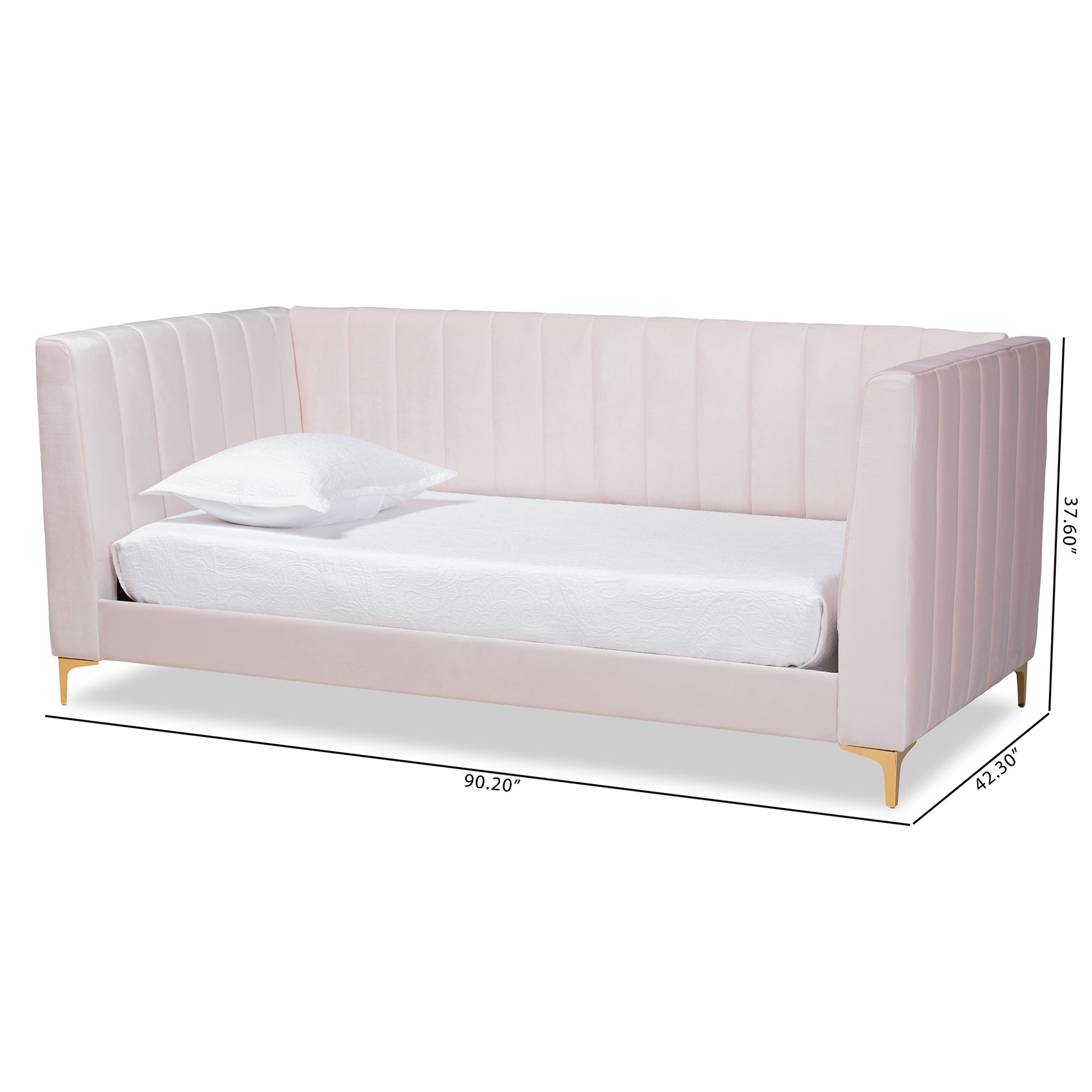 Baxton Studio Oksana Modern Contemporary Glam and Luxe Light Pink Velvet Fabric Upholstered and Gold Finished Twin Size Daybed