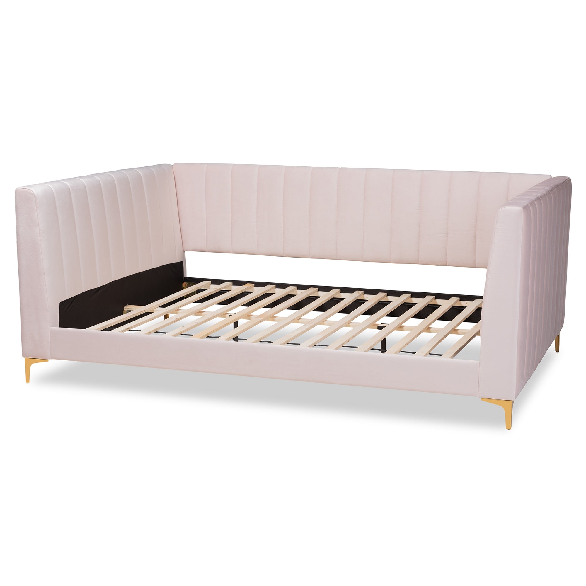 Baxton Studio Oksana Modern Contemporary Glam and Luxe Light Pink Velvet Fabric Upholstered and Gold Finished Queen Size Daybed