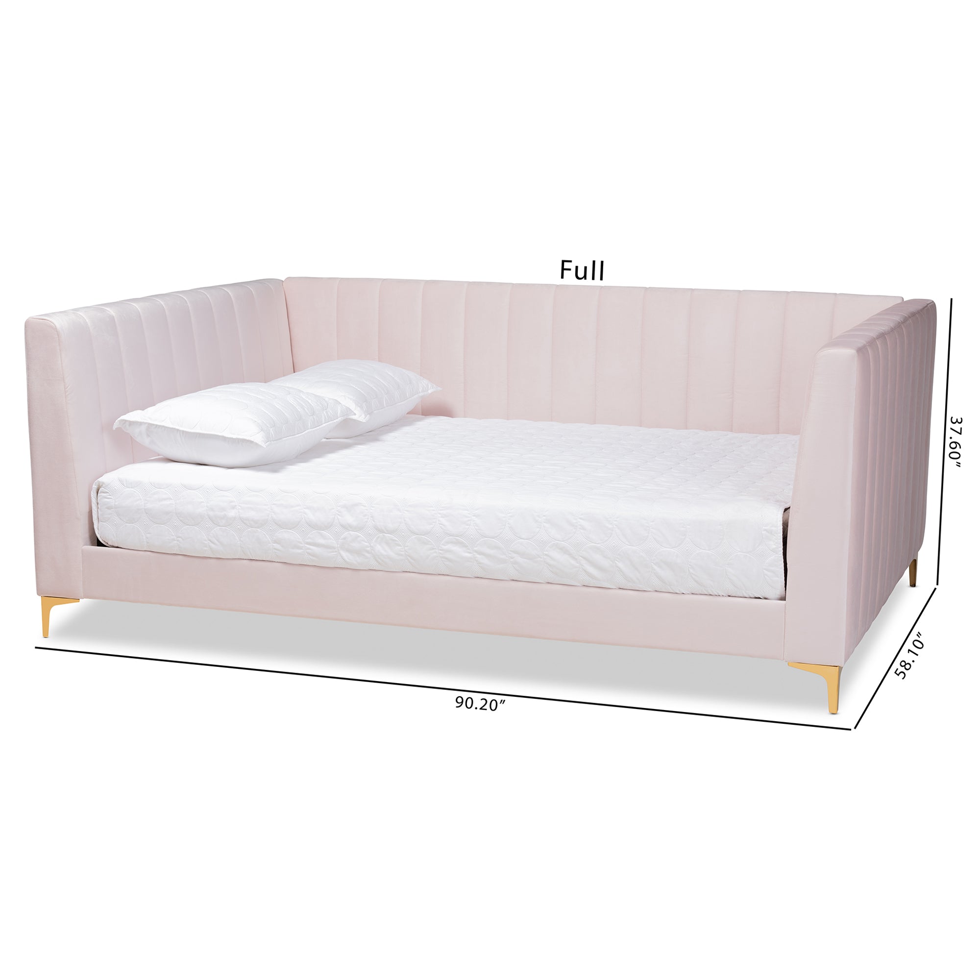 Baxton Studio Oksana Modern Contemporary Glam and Luxe Light Pink Velvet Fabric Upholstered and Gold Finished Queen Size Daybed