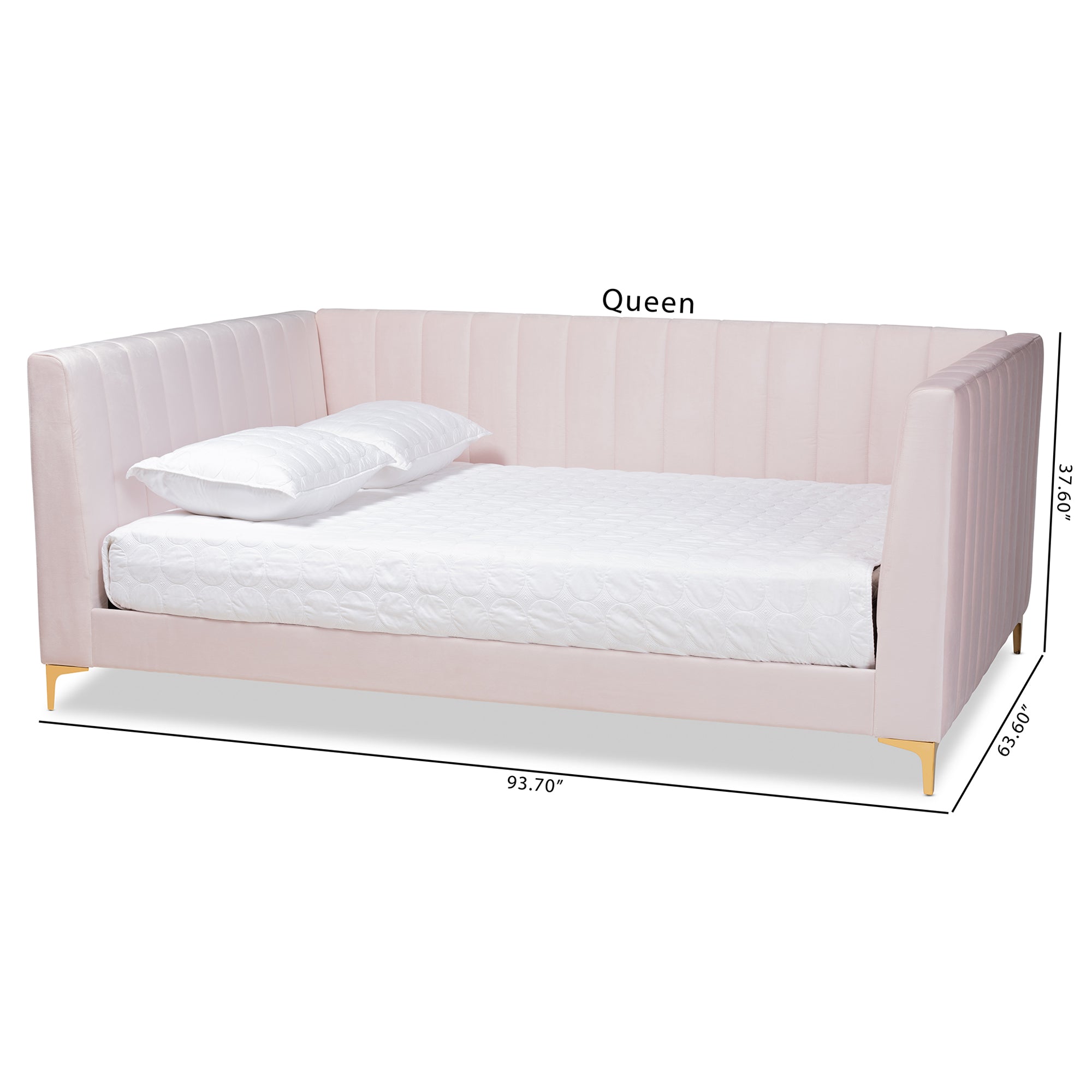 Baxton Studio Oksana Modern Contemporary Glam and Luxe Light Pink Velvet Fabric Upholstered and Gold Finished Queen Size Daybed