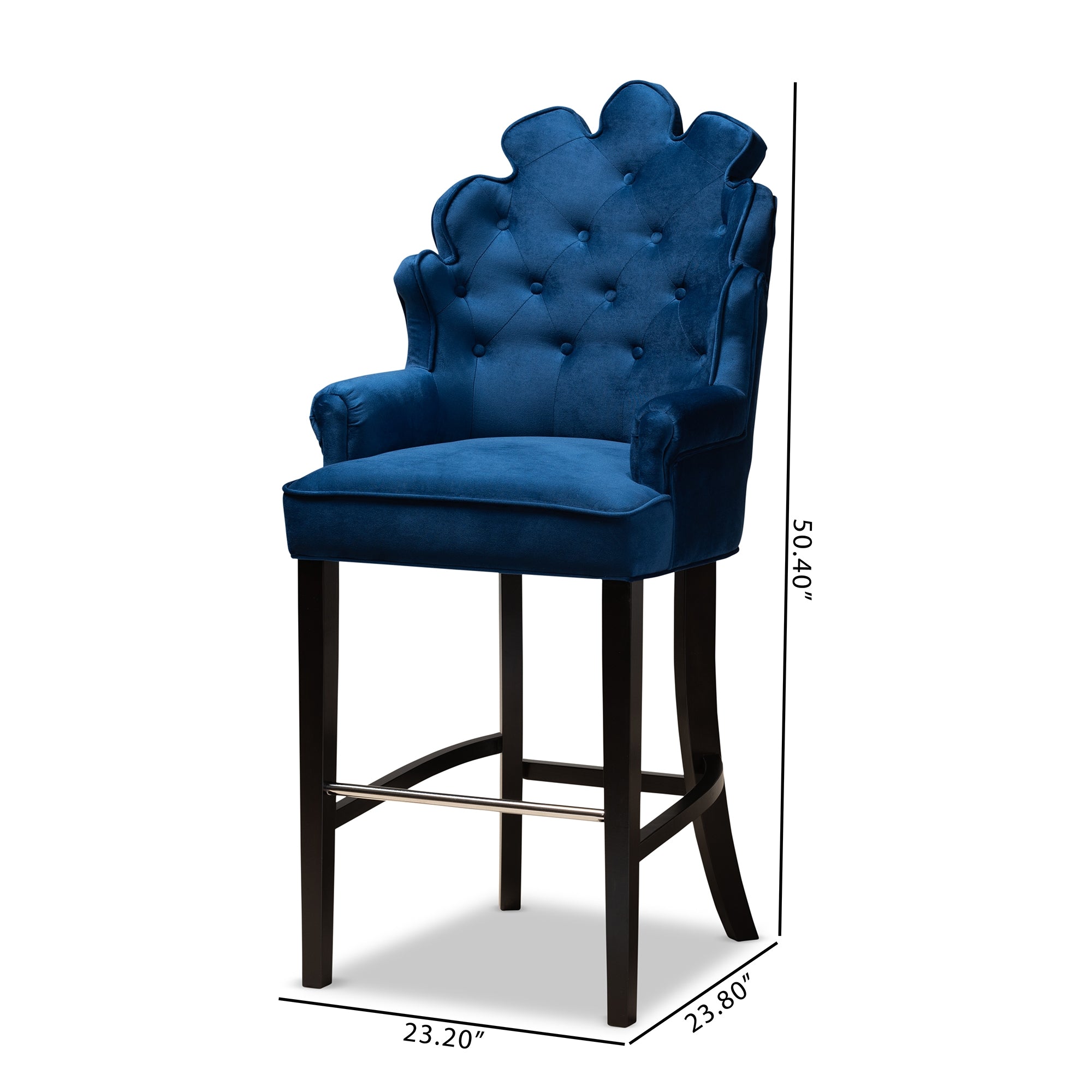 Baxton Studio Chloe Modern and Contemporary Navy Blue Velvet Upholstered and Dark Brown Finished Wood 2-Piece Bar Stool Set