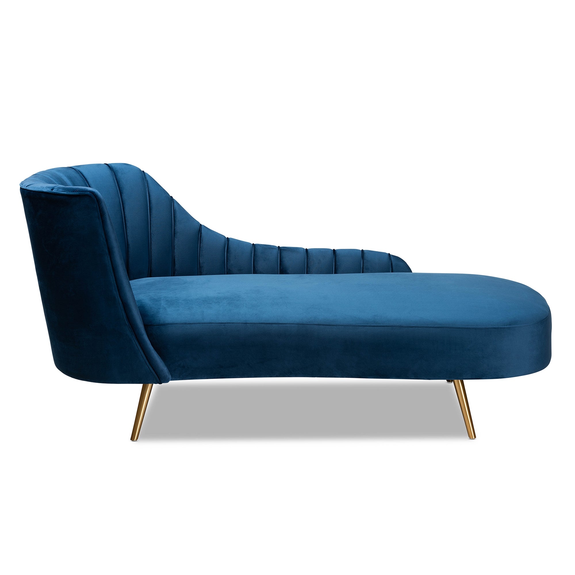 Baxton Studio Kailyn Glam and Luxe Navy Blue Velvet Fabric Upholstered and Gold Finished Chaise