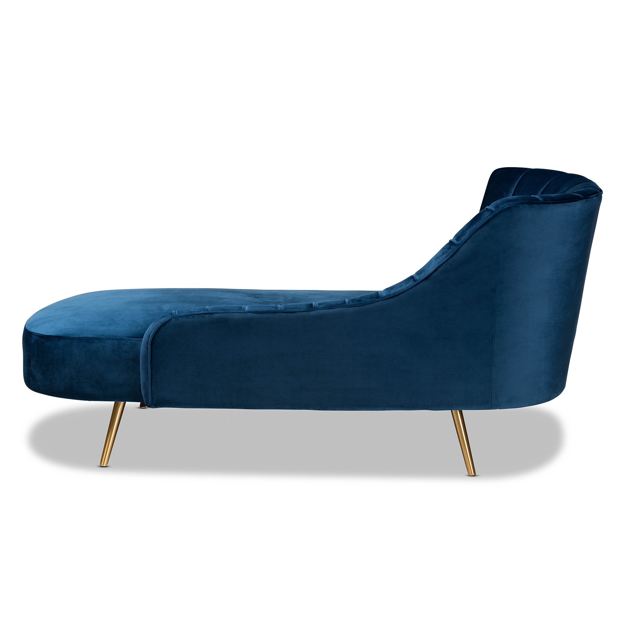 Baxton Studio Kailyn Glam and Luxe Navy Blue Velvet Fabric Upholstered and Gold Finished Chaise