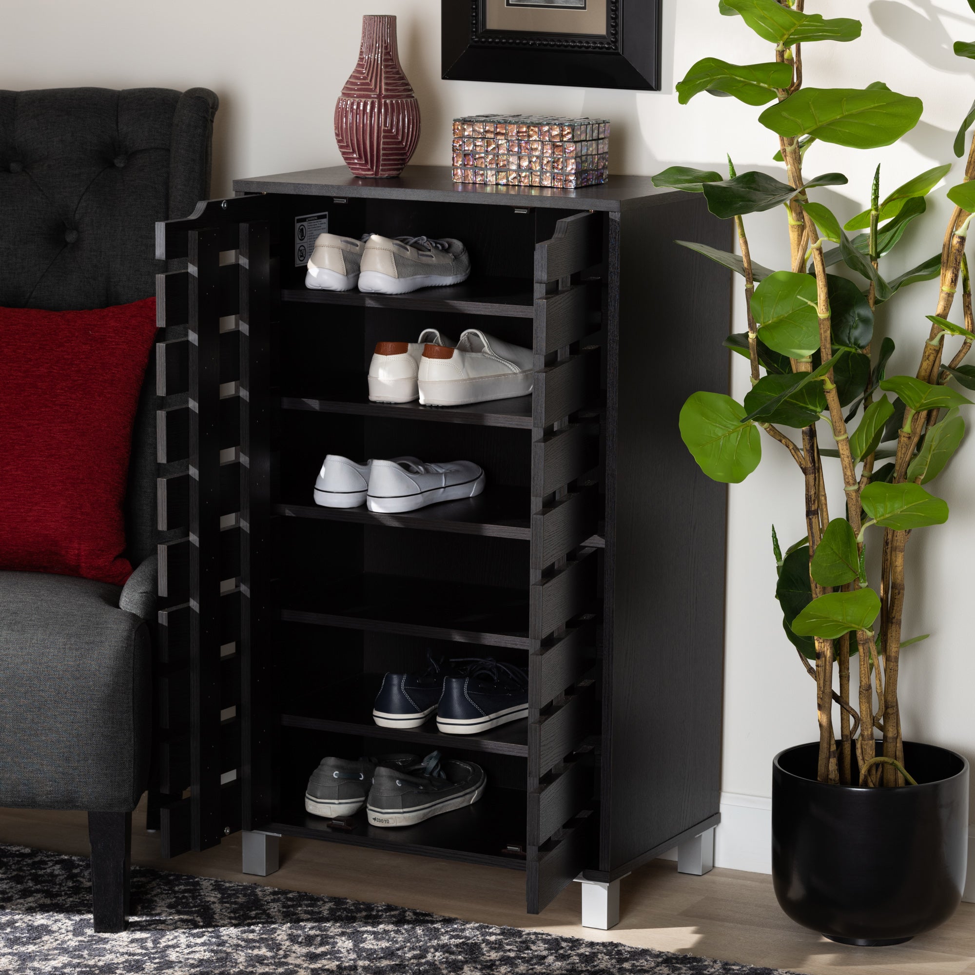 Baxton Studio Ernest Modern and Contemporary Dark Brown Finished Wood 2-Door Shoe Storage Cabinet