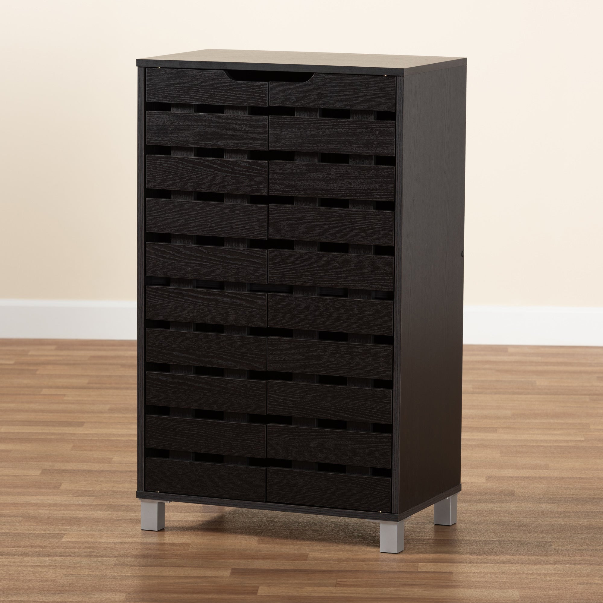Baxton Studio Ernest Modern and Contemporary Dark Brown Finished Wood 2-Door Shoe Storage Cabinet
