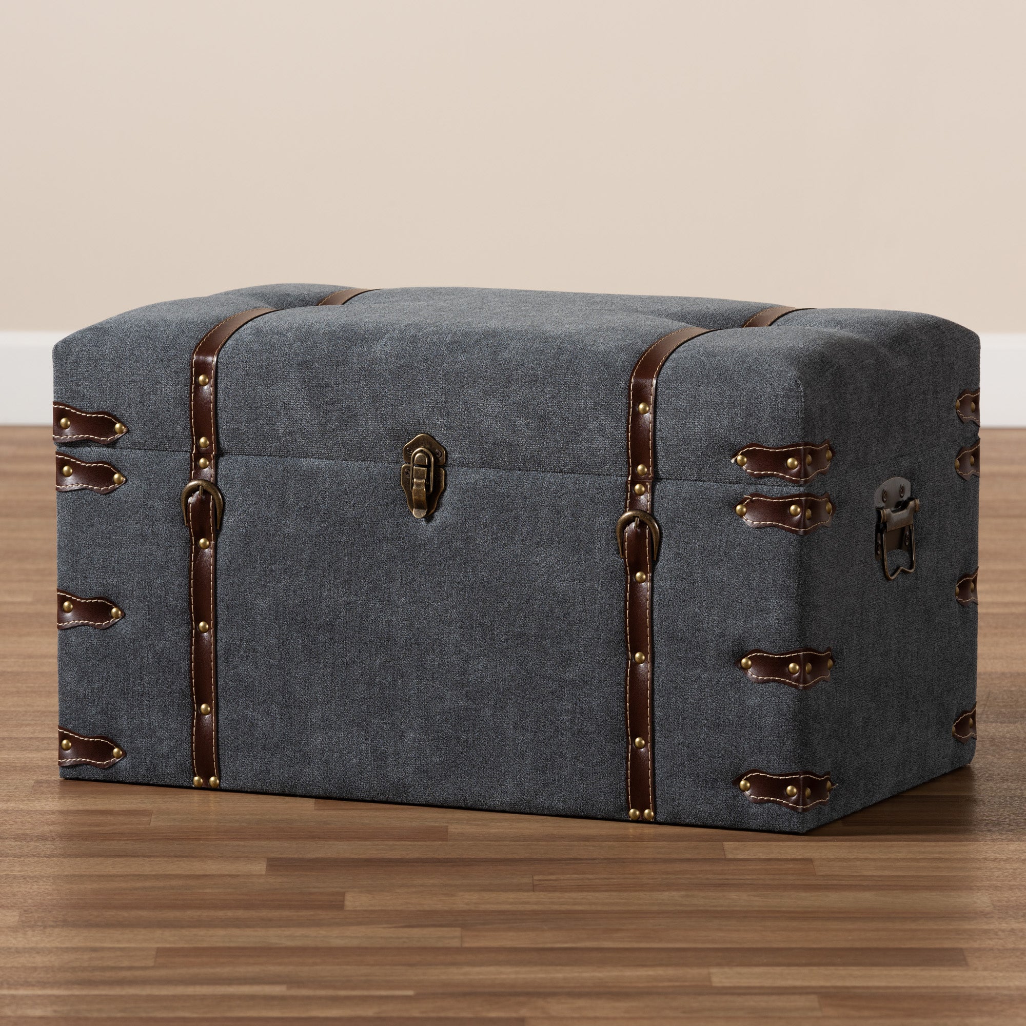 Baxton Studio Palma Modern and Contemporary Transitional Grey Fabric Upholstered Storage Trunk Ottoman