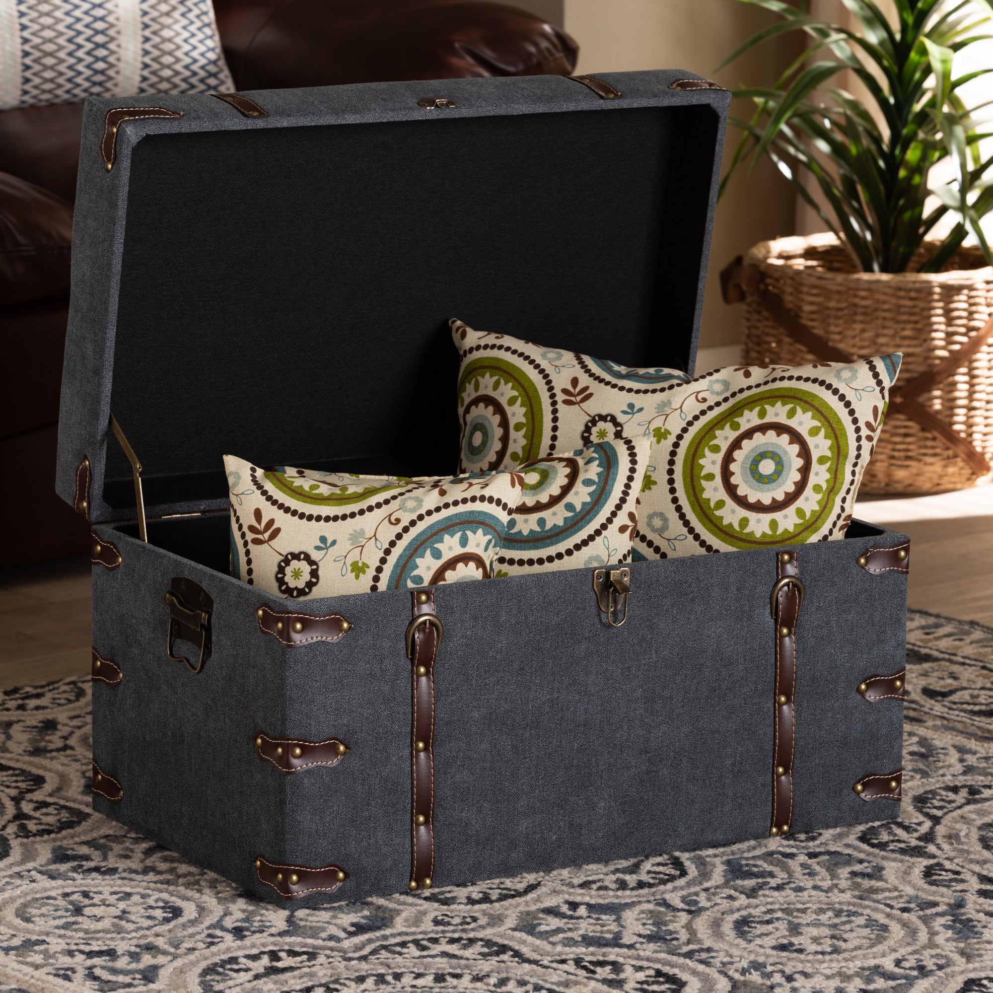 Baxton Studio Palma Modern and Contemporary Transitional Grey Fabric Upholstered Storage Trunk Ottoman
