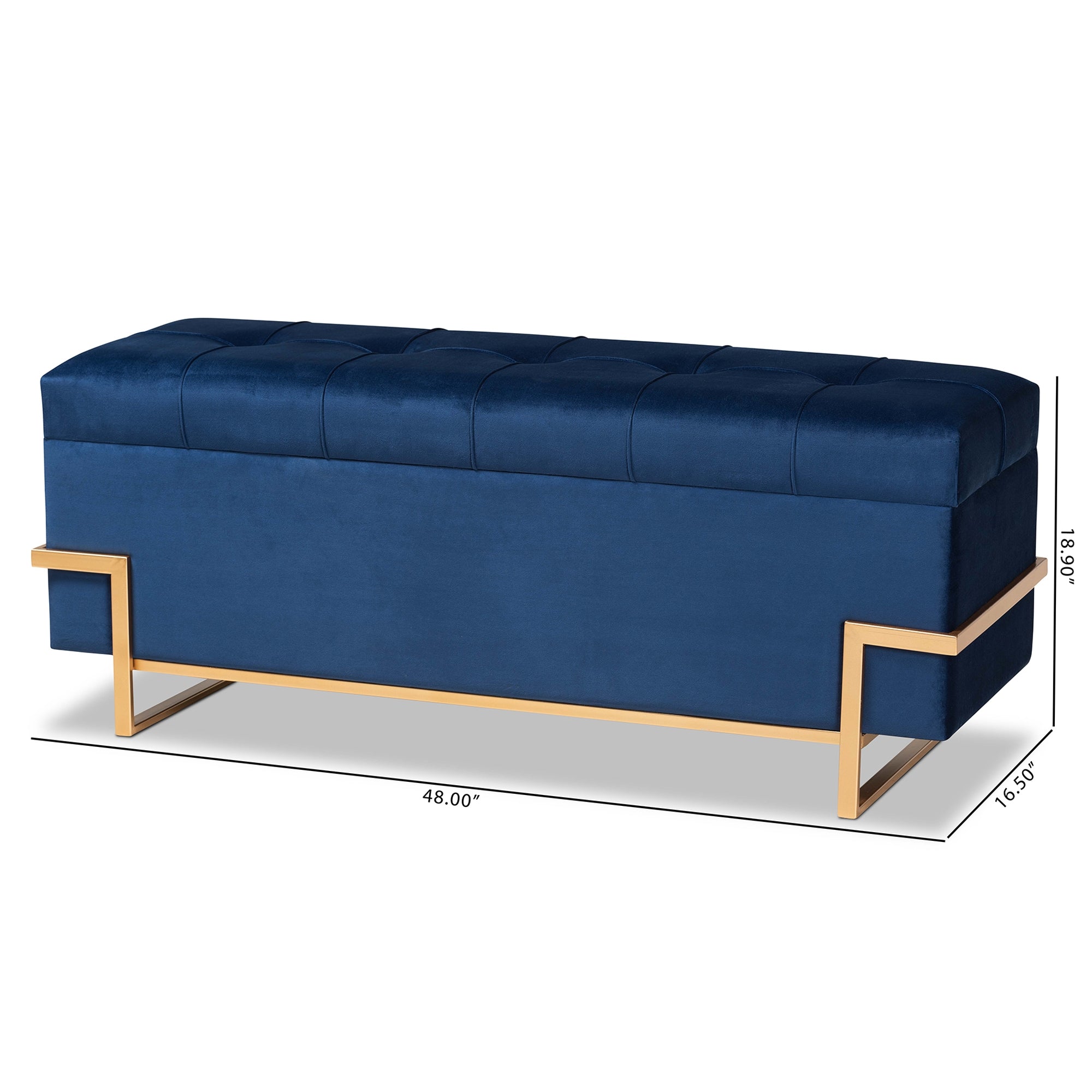 Baxton Studio Parker Glam and Luxe Navy Blue Velvet Upholstered and Gold Metal Finished Storage Ottoman