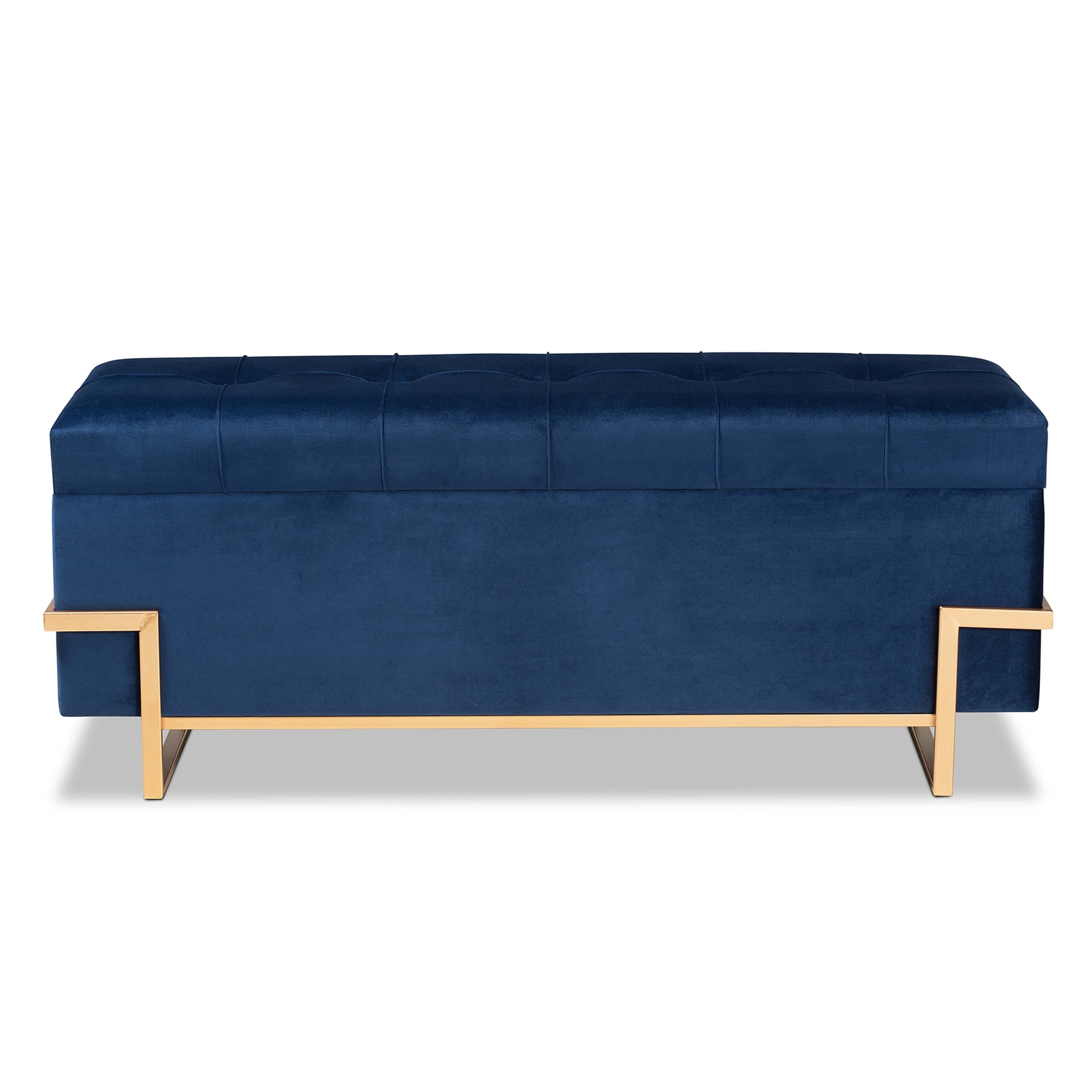 Baxton Studio Parker Glam and Luxe Navy Blue Velvet Upholstered and Gold Metal Finished Storage Ottoman