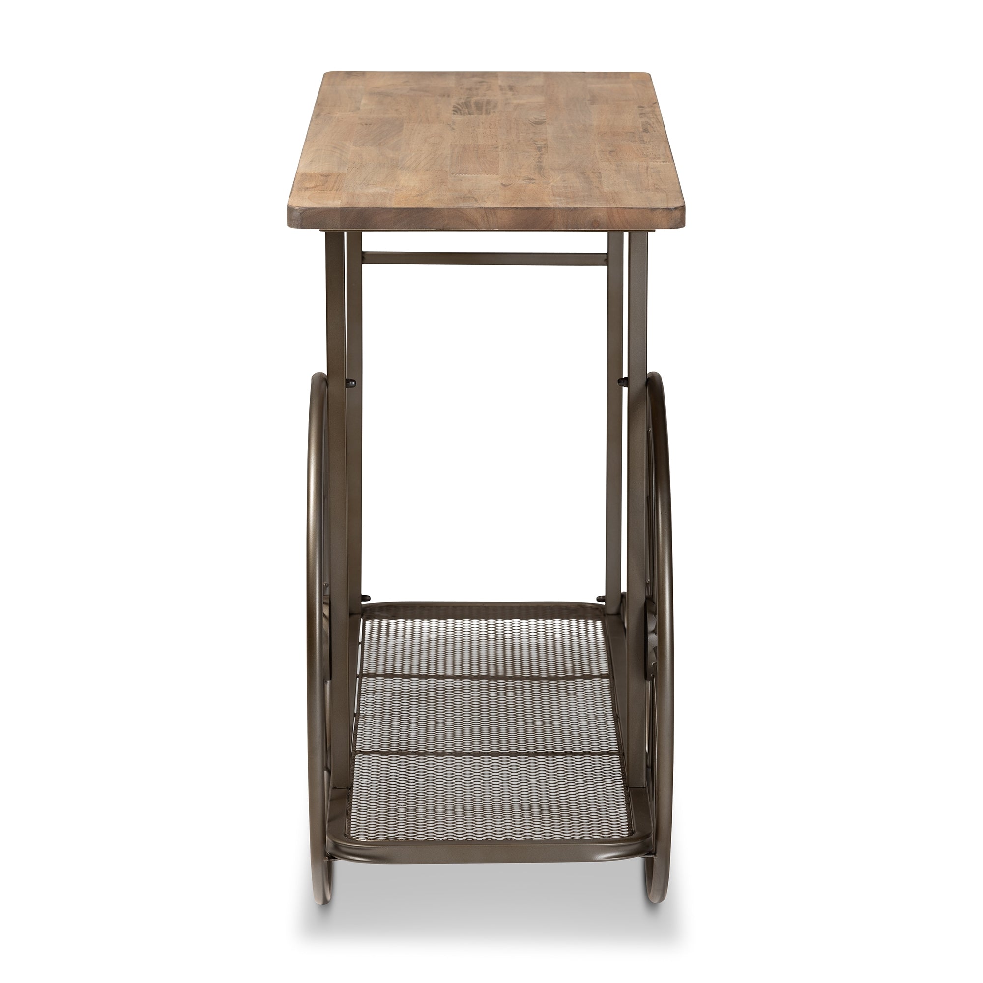 Baxton Studio Terence Vintage Rustic Industrial Natural Finished Wood and Black Finished Metal Wheeled Console Table