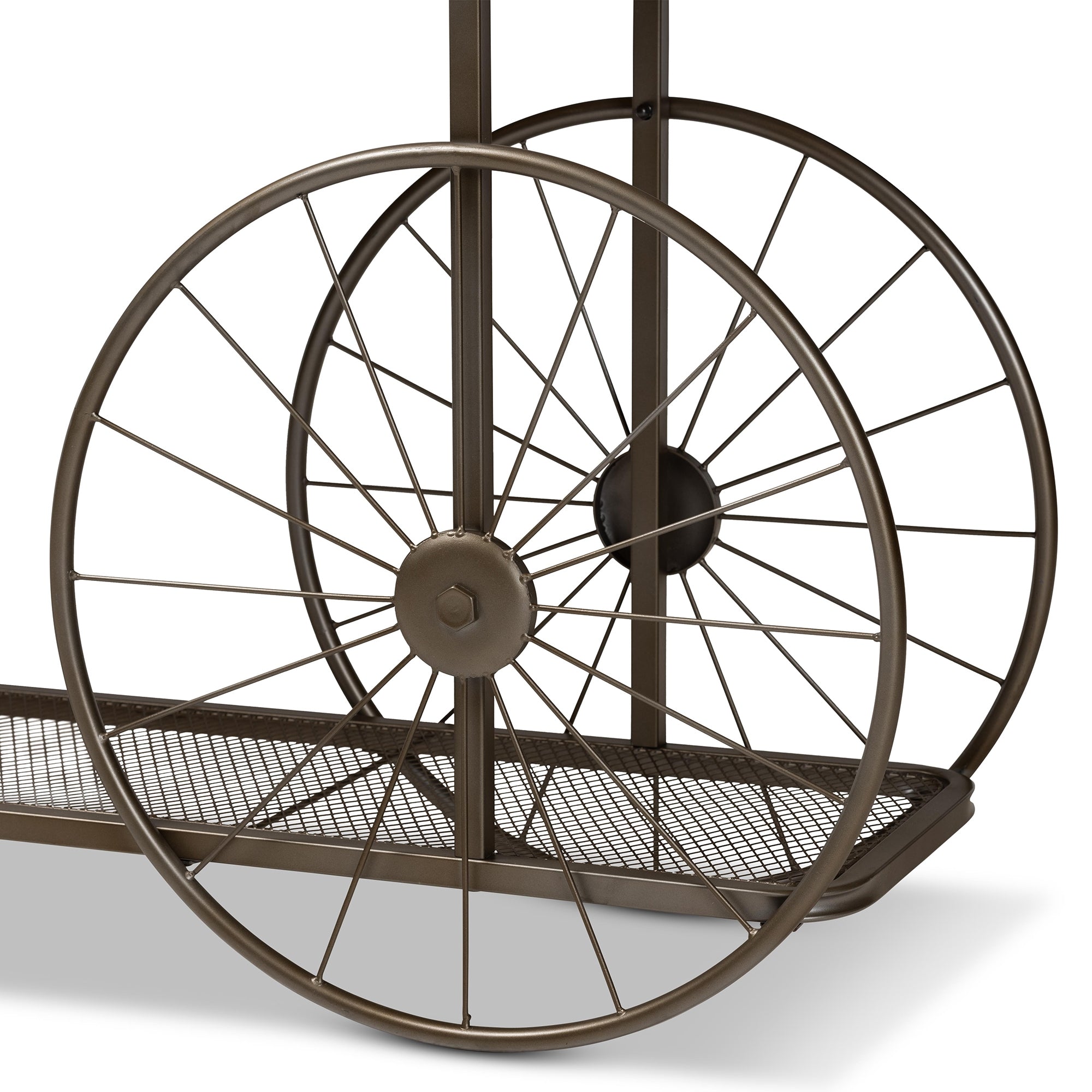 Baxton Studio Terence Vintage Rustic Industrial Natural Finished Wood and Black Finished Metal Wheeled Console Table