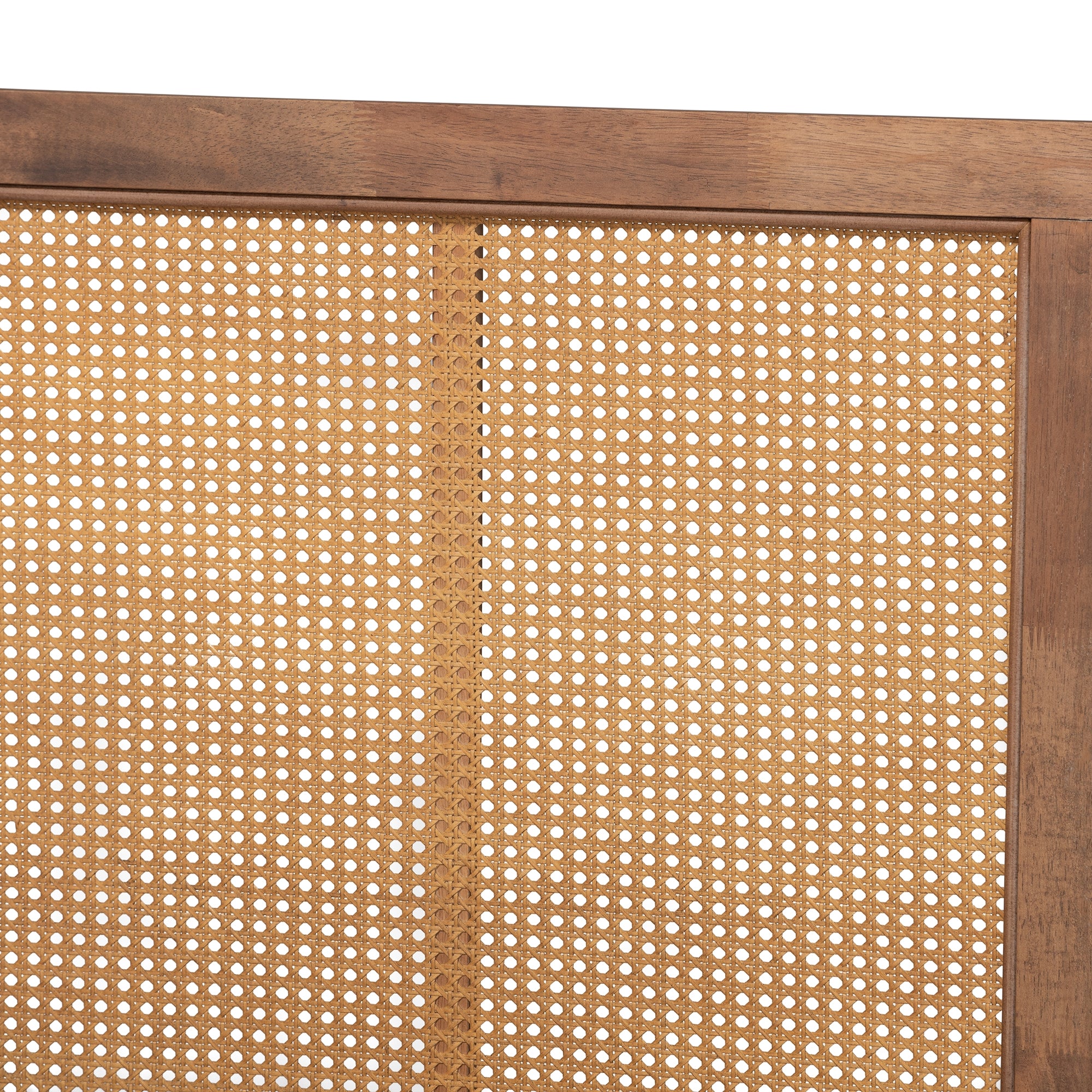 Baxton Studio Malia Modern and Contemporary Walnut Brown Finished Wood and Synthetic Rattan Queen Size Canopy Bed