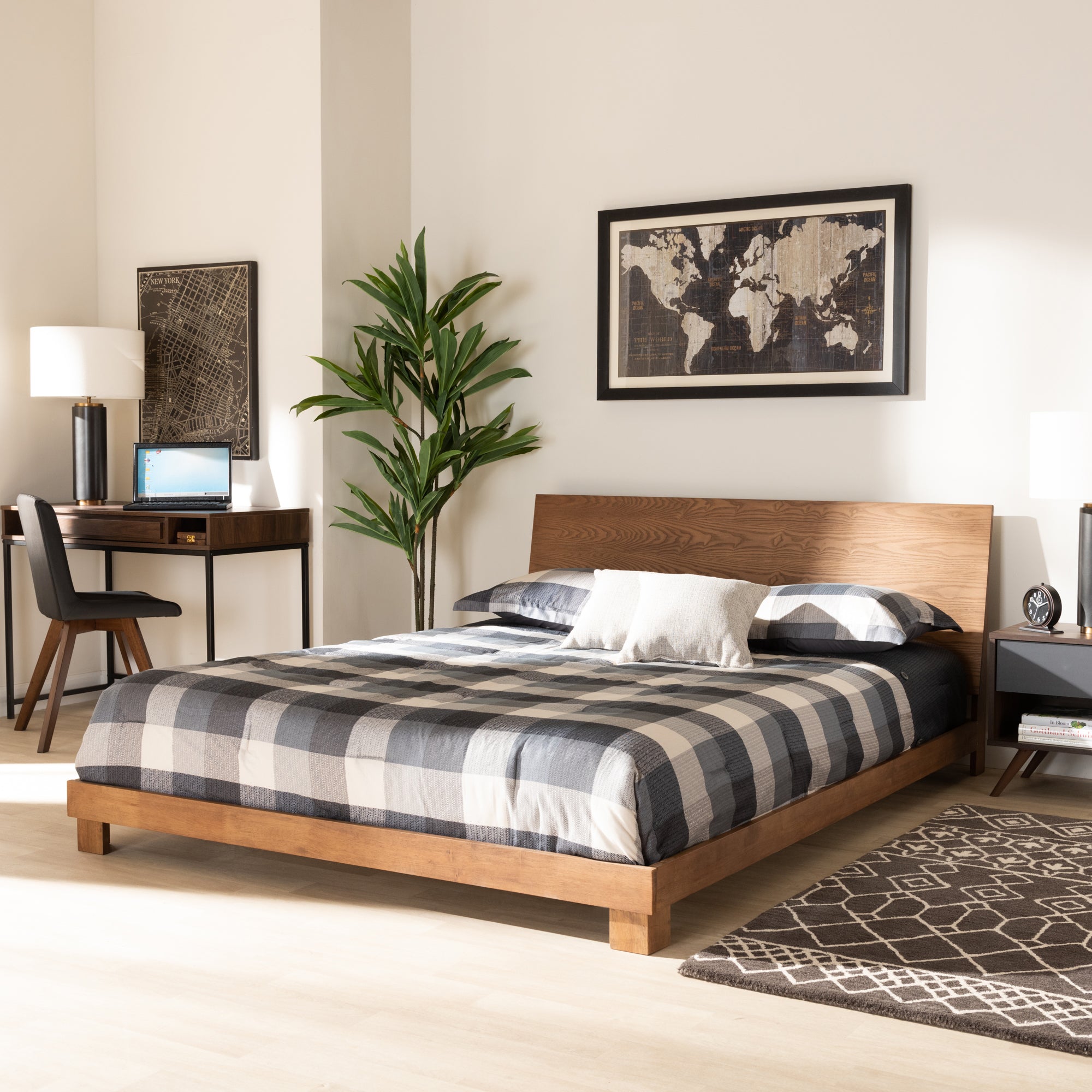 Baxton Studio Haines Modern and Contemporary Walnut Brown Finished Wood Queen Size Platform Bed