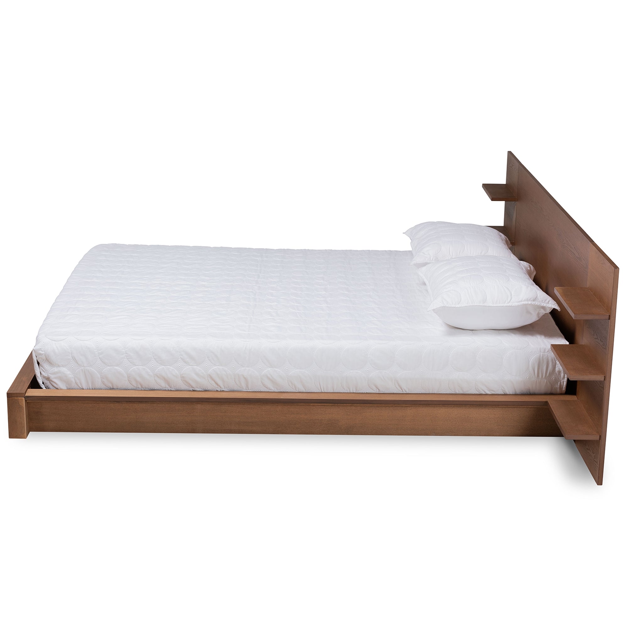 Baxton Studio Elina Modern and Contemporary Walnut Brown Finished Wood Queen Size Platform Storage Bed with Shelves