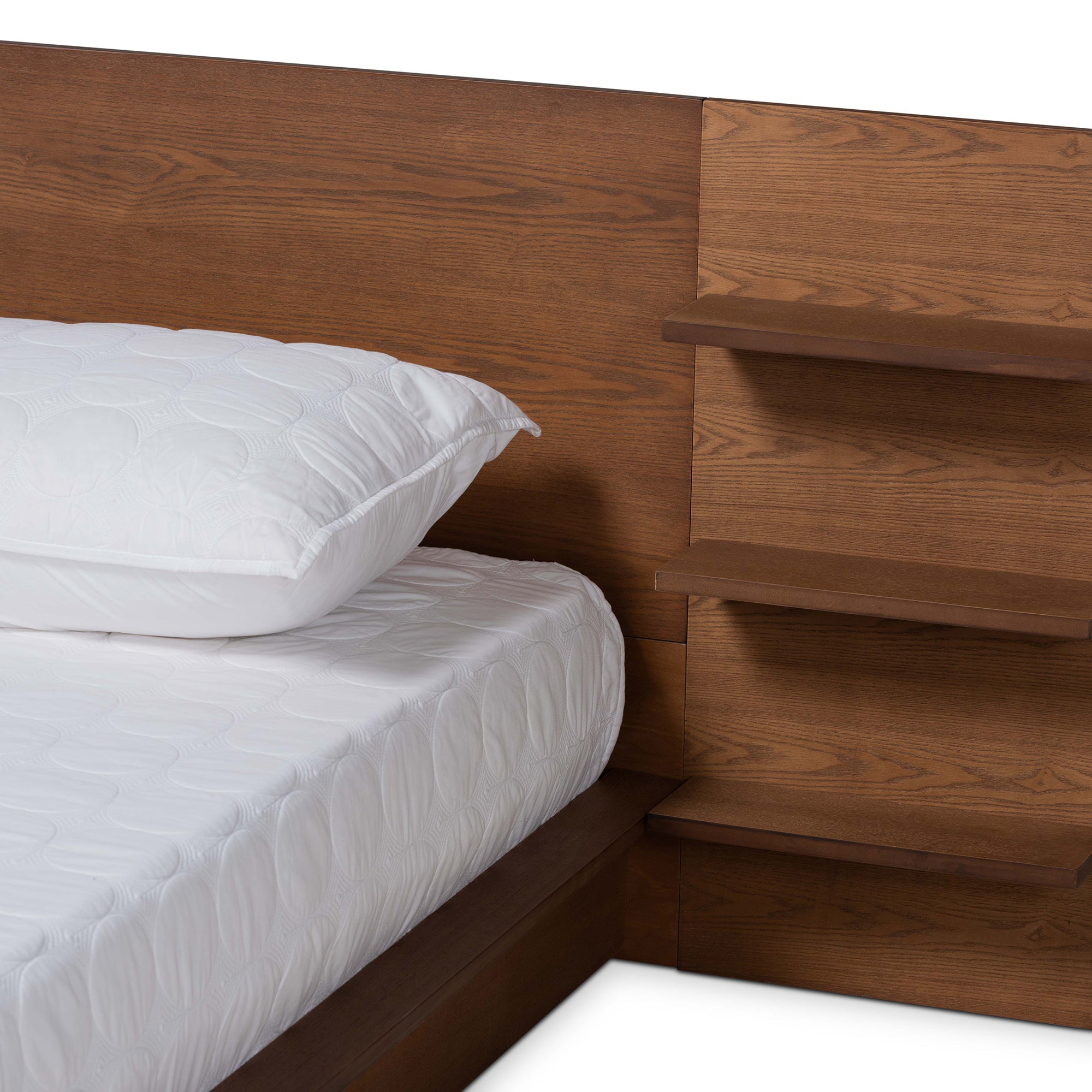 Baxton Studio Elina Modern and Contemporary Walnut Brown Finished Wood Queen Size Platform Storage Bed with Shelves